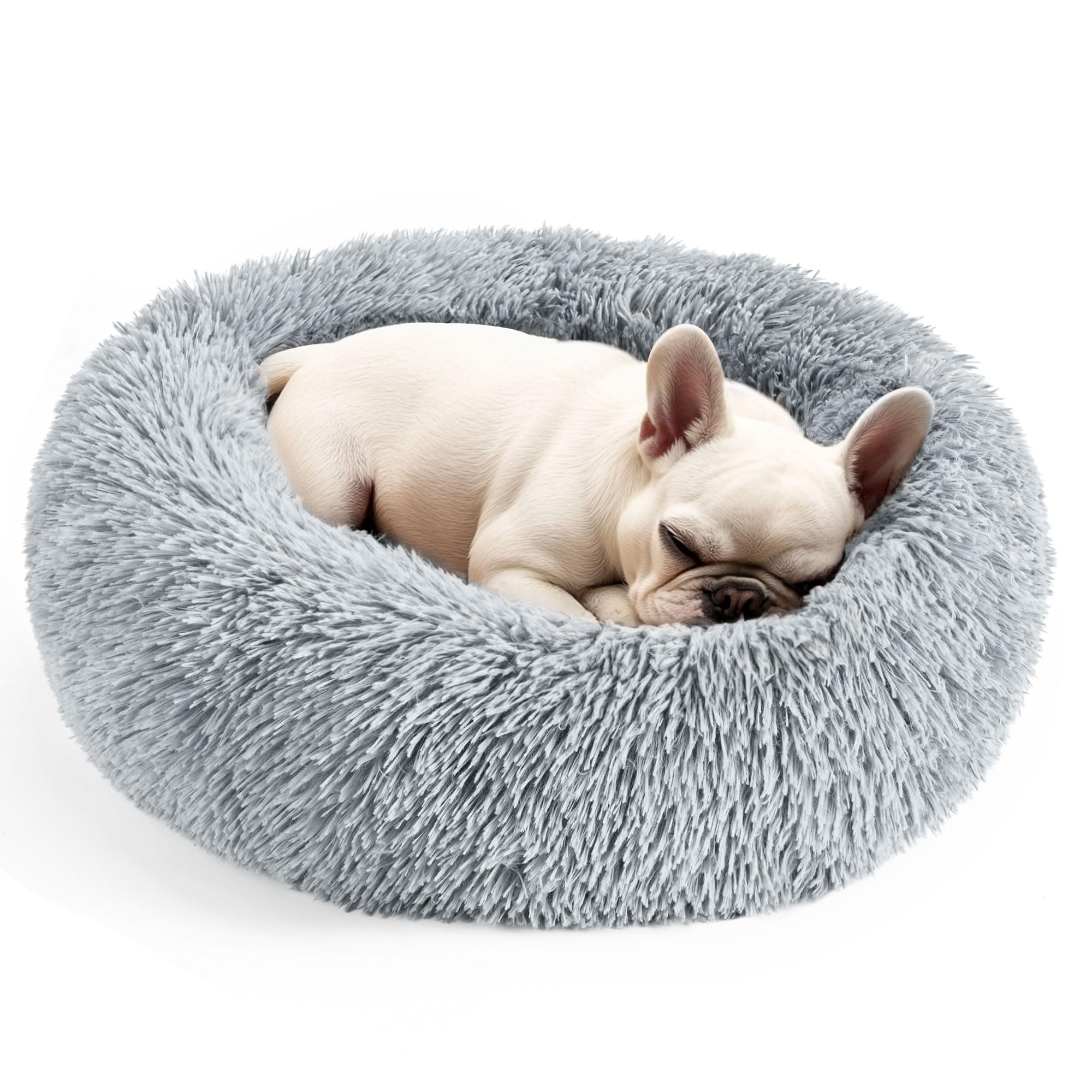 Hoewina Dog & Cat Bed, 20In Cat Beds For Indoor Cats, Calming Donut Bed For Puppy And Kitten, Washable Round Fluffy Pet Bed For Small Medium Dogs And Cats (Light Grey)