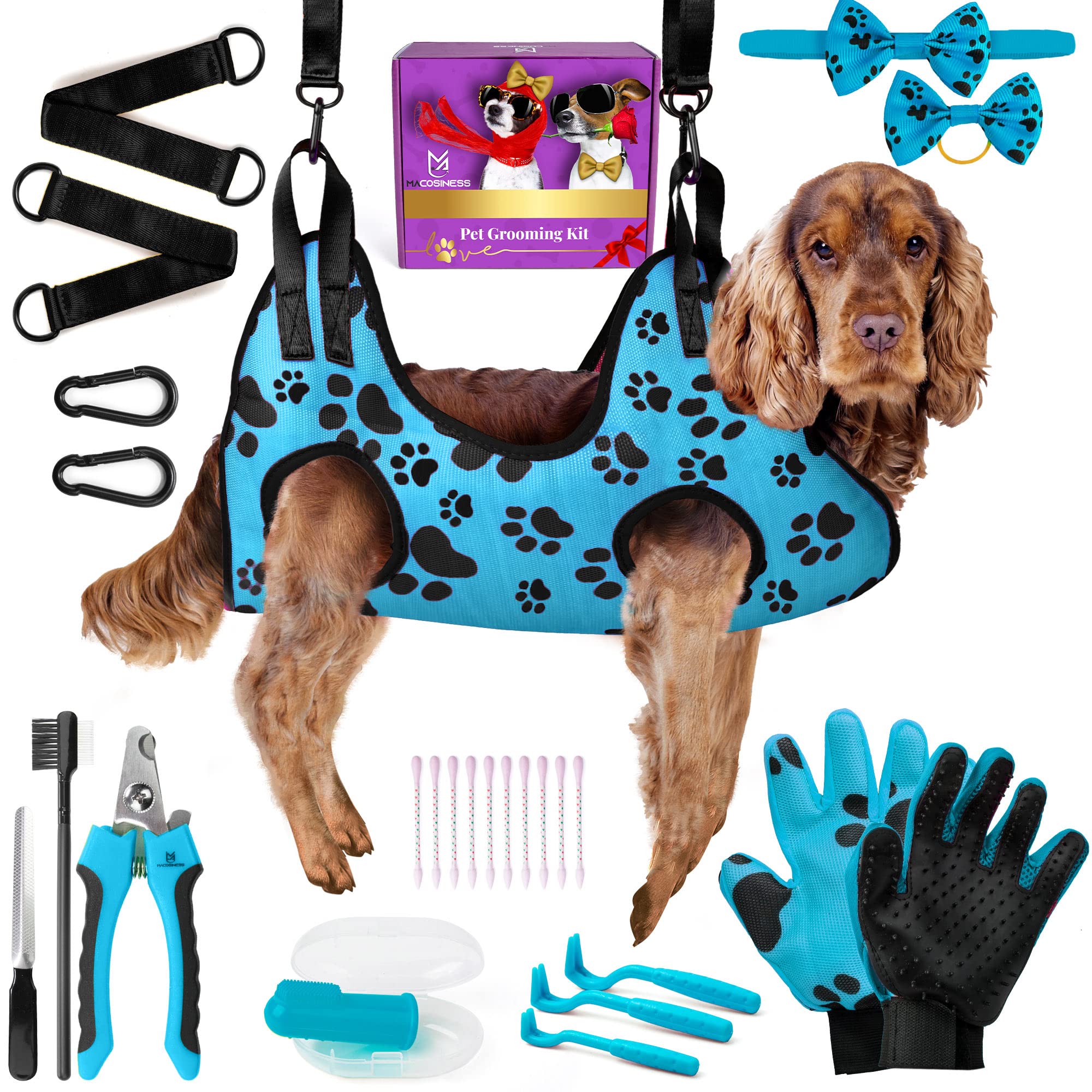 Macosiness Dog Grooming Hammock For Nail Trimming - Complete Groomers Helper Set For Pets - Pet Grooming Hammock With Hooks Dog 