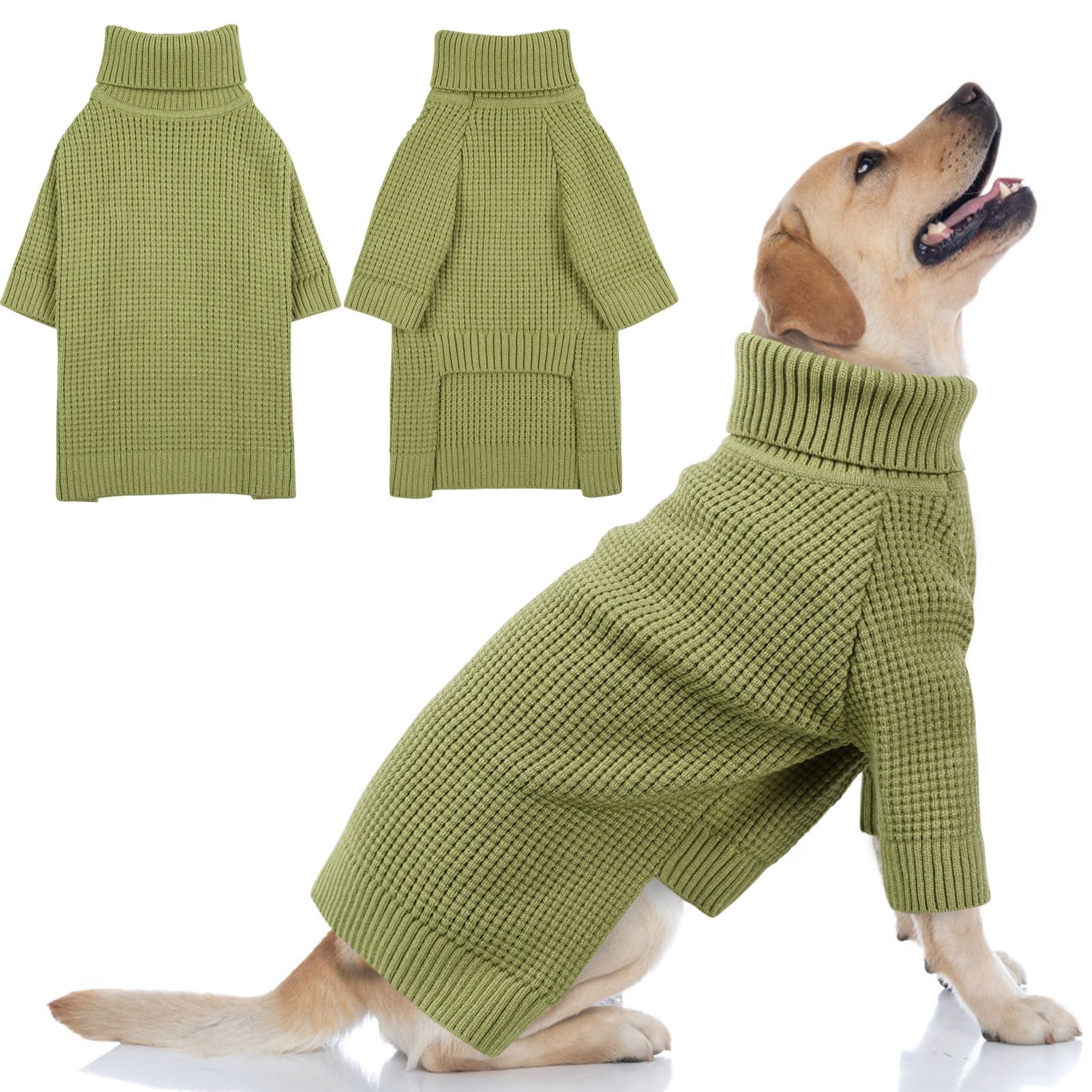 Queenmore Dog Sweater, Turtleneck Dogs Sweaters With Check Pattern, Winter Warm Dog Sweaters For Large Breeds, Solid Pull-On Pet