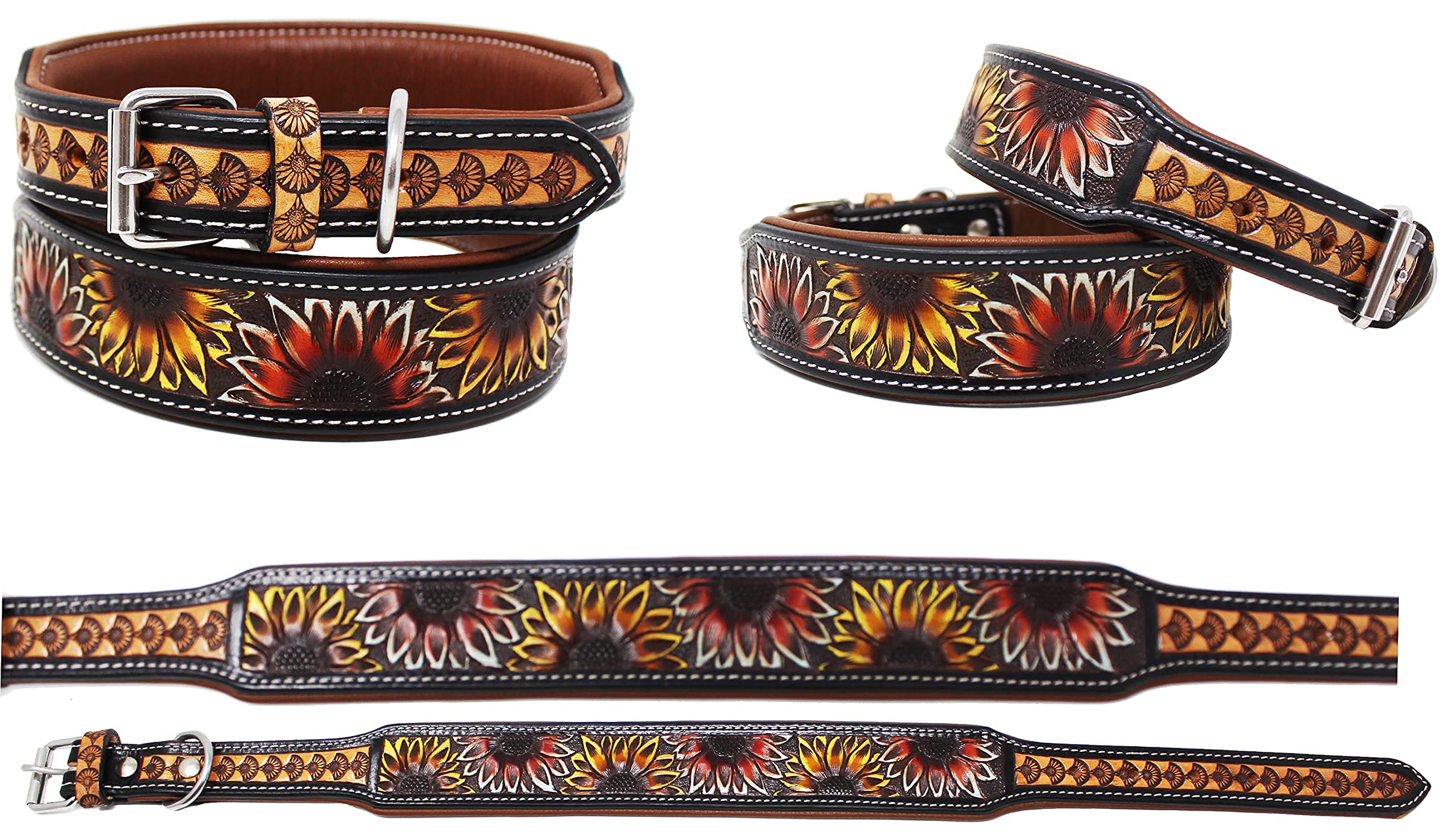 Challenger Medium 17''- 21'' Padded Leather Hand Crafted Tooled Dog Collar 60Fk45