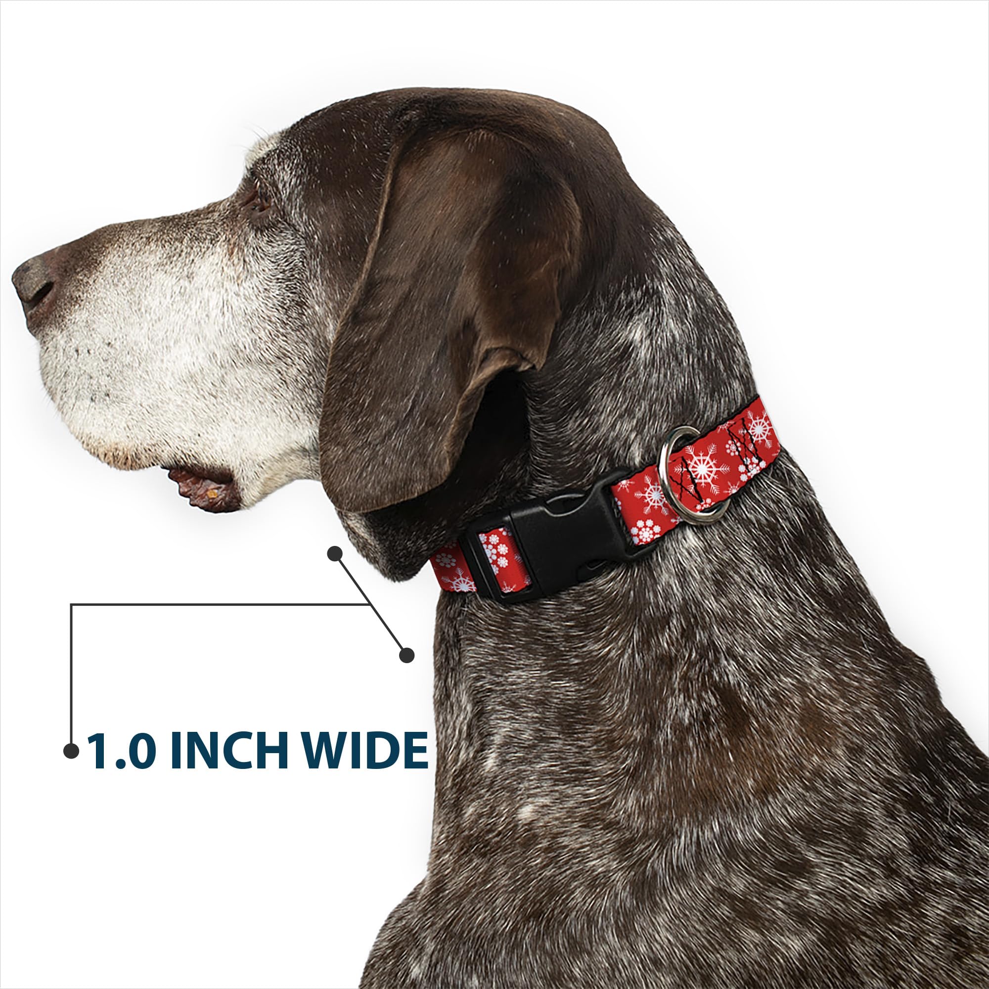 Buckle-Down 16-23 Snowflakes Red/White Plastic Clip Collar, Wide Medium