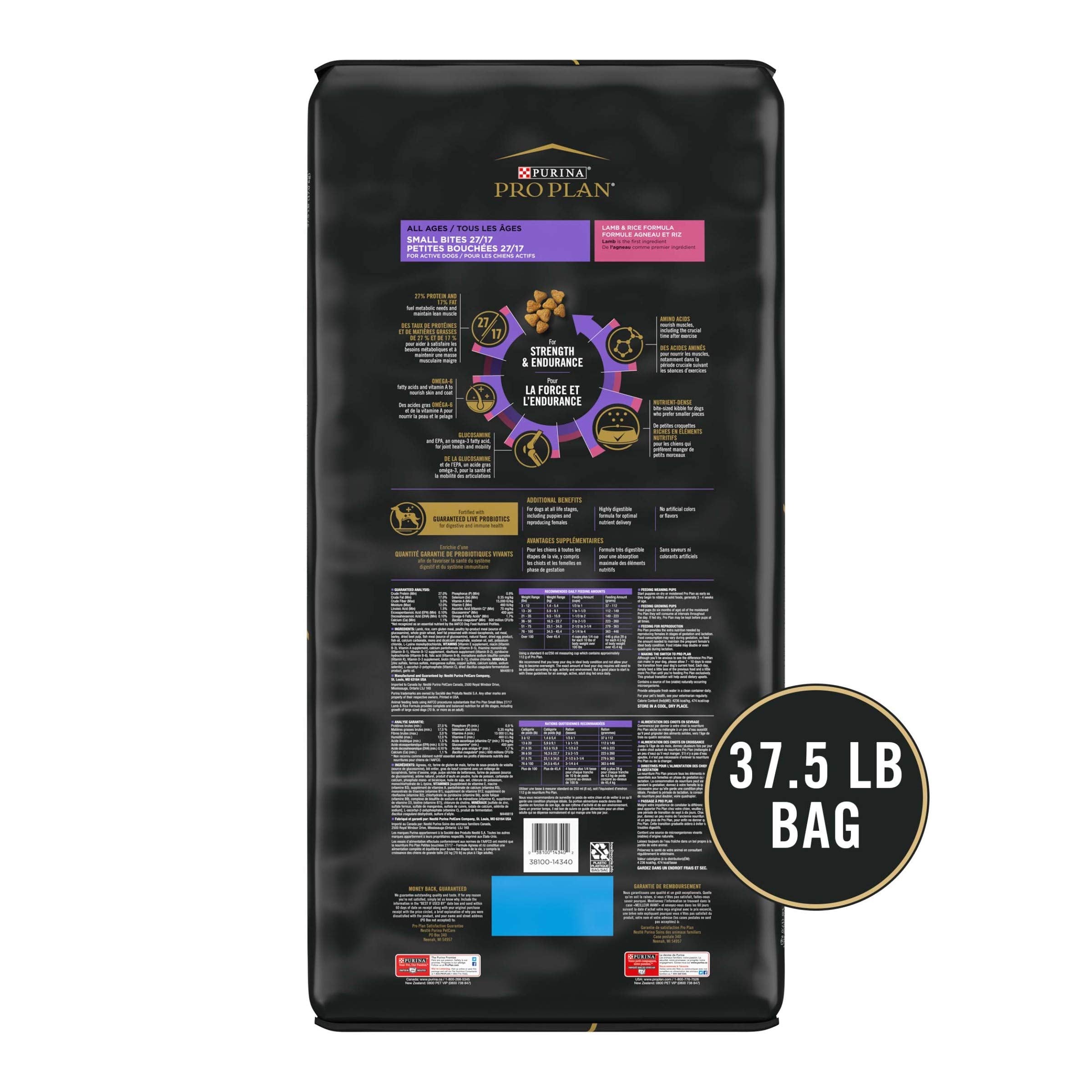 Purina Pro Plan High Protein Dog Food, Small Bites, SPORT 27/17 Lamb and Rice Formula - 37.5 lb. Bag
