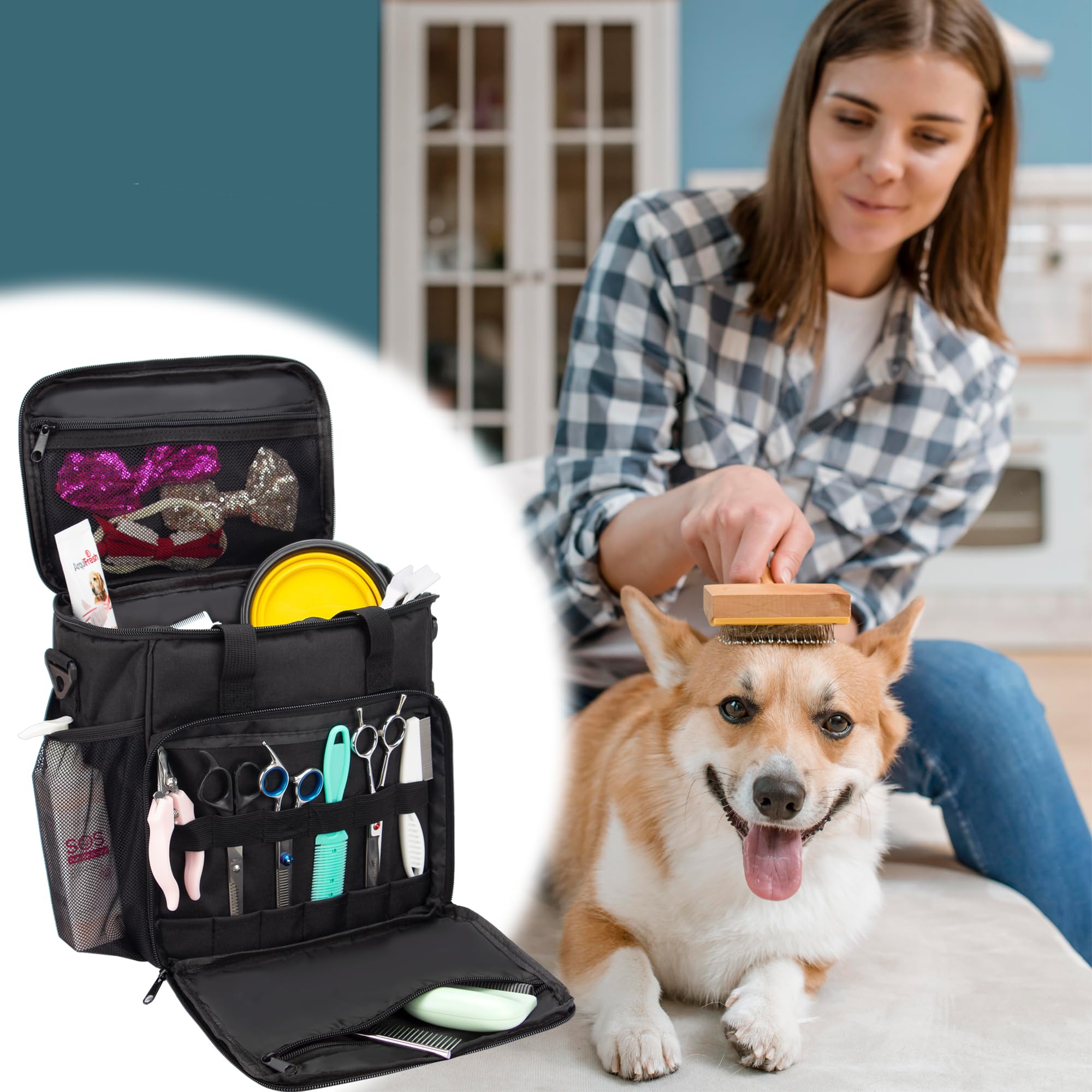 Pet Grooming Tote Bag, Cat Grooming Tools Organizer Bag, Dog Grooming Supplies Organizer Storage for Pets Grooming Kit and Dog W