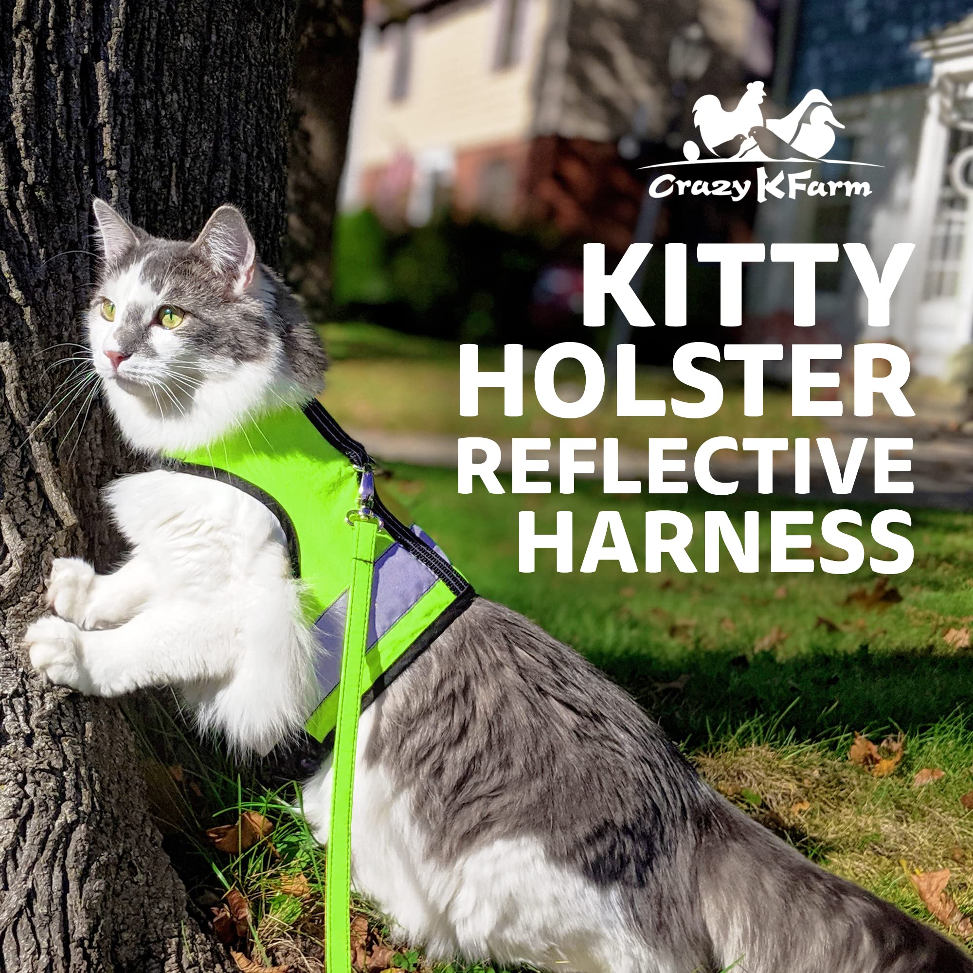 Kitty Holster Reflective Cat Harness - High-Visibility Cat Vest For Day & Night | Secure, Breathable And Washable Cotton | Ideal For Walking & Traveling - Loud Lime, Xs