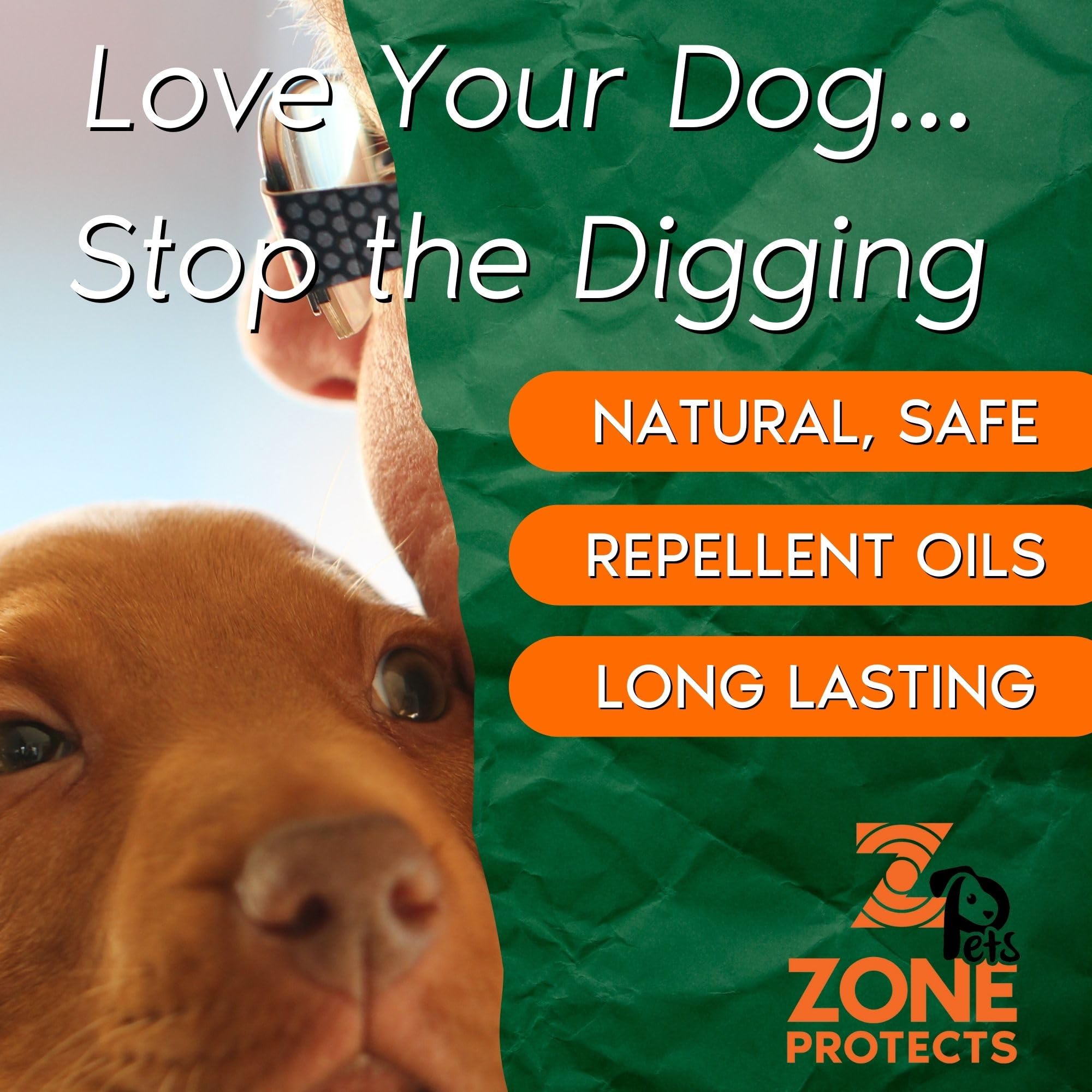 Zone Protects No Holes Digging Dog Prevention; Stop Dogs from Digging; Natural Repellent Oils; Long Lasting; 32oz Spray Covers 5