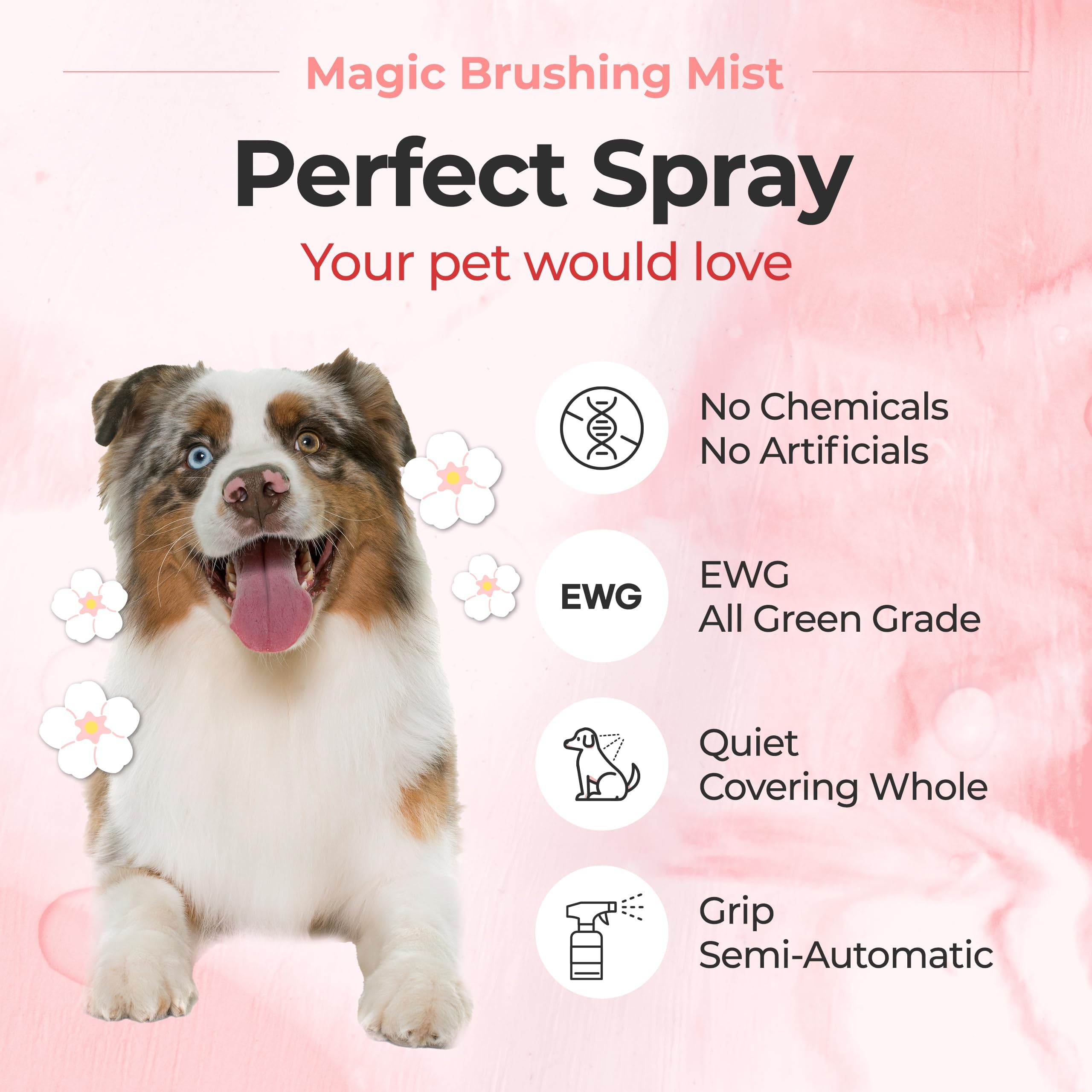 Jayu Pet Magic Brushing Mist - Fur Detangler & Dematting Solution, Hypoallergenic Deodorizer, Conditioner & Itch Relief, Shining