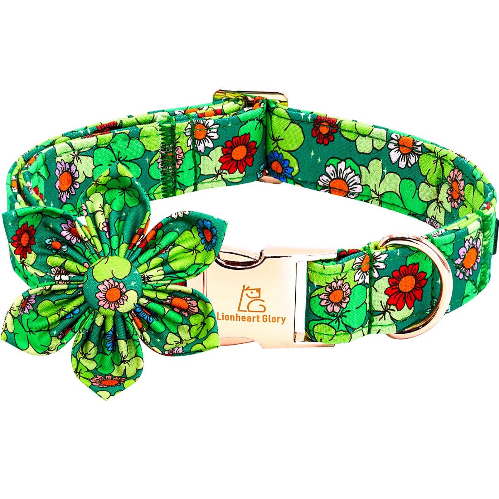Lionheart Glory St. Patrick'S Day Dog Collar With Flower-Lucky Clover Shamrock Dog Bow Collar For Small Dogs Green Spring Trefoi