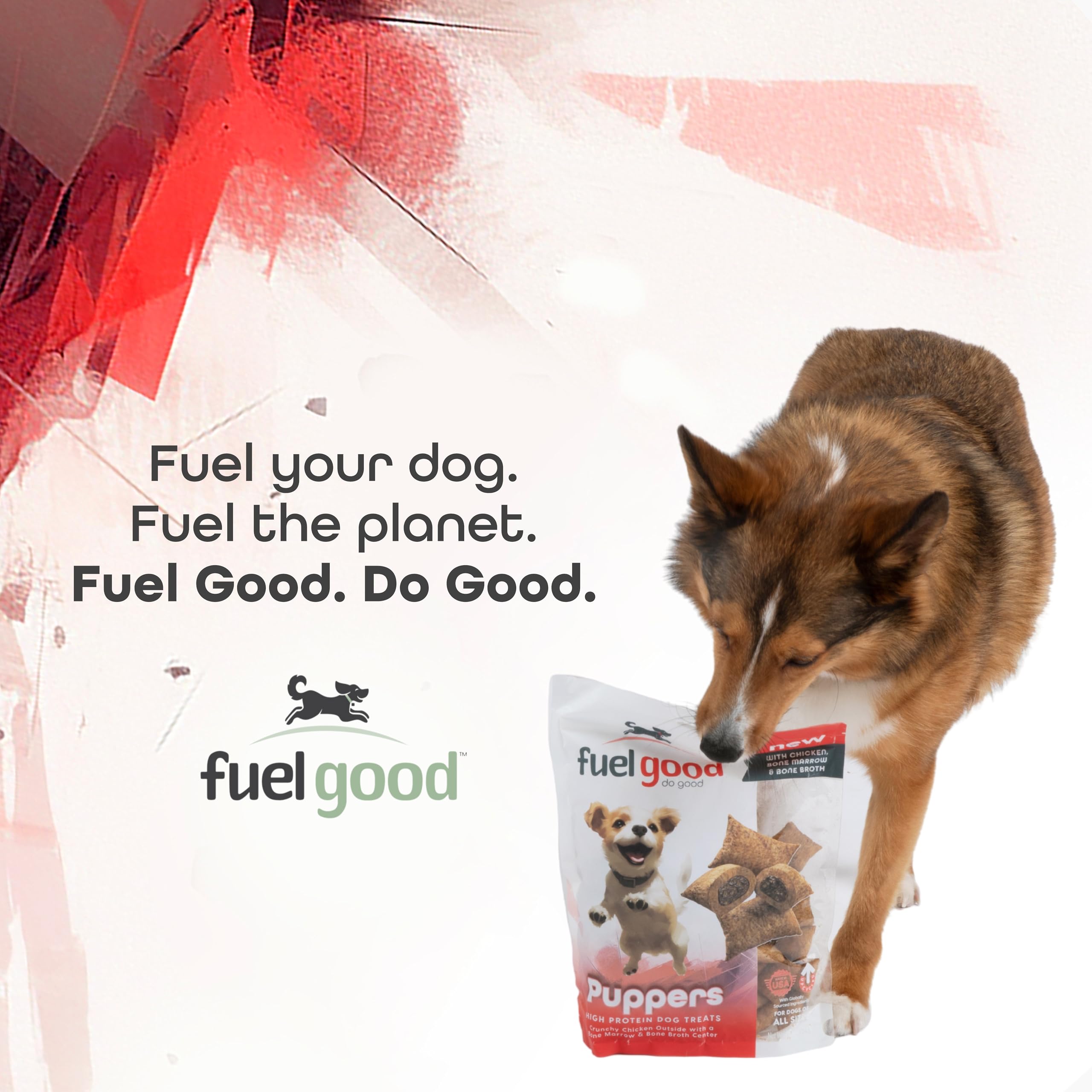 Fuel Good Puppers High Protein Dog Treats - Crunchy Chicken with Bone Marrow & Bone Broth - 12oz Bag - High Protein Treats for D