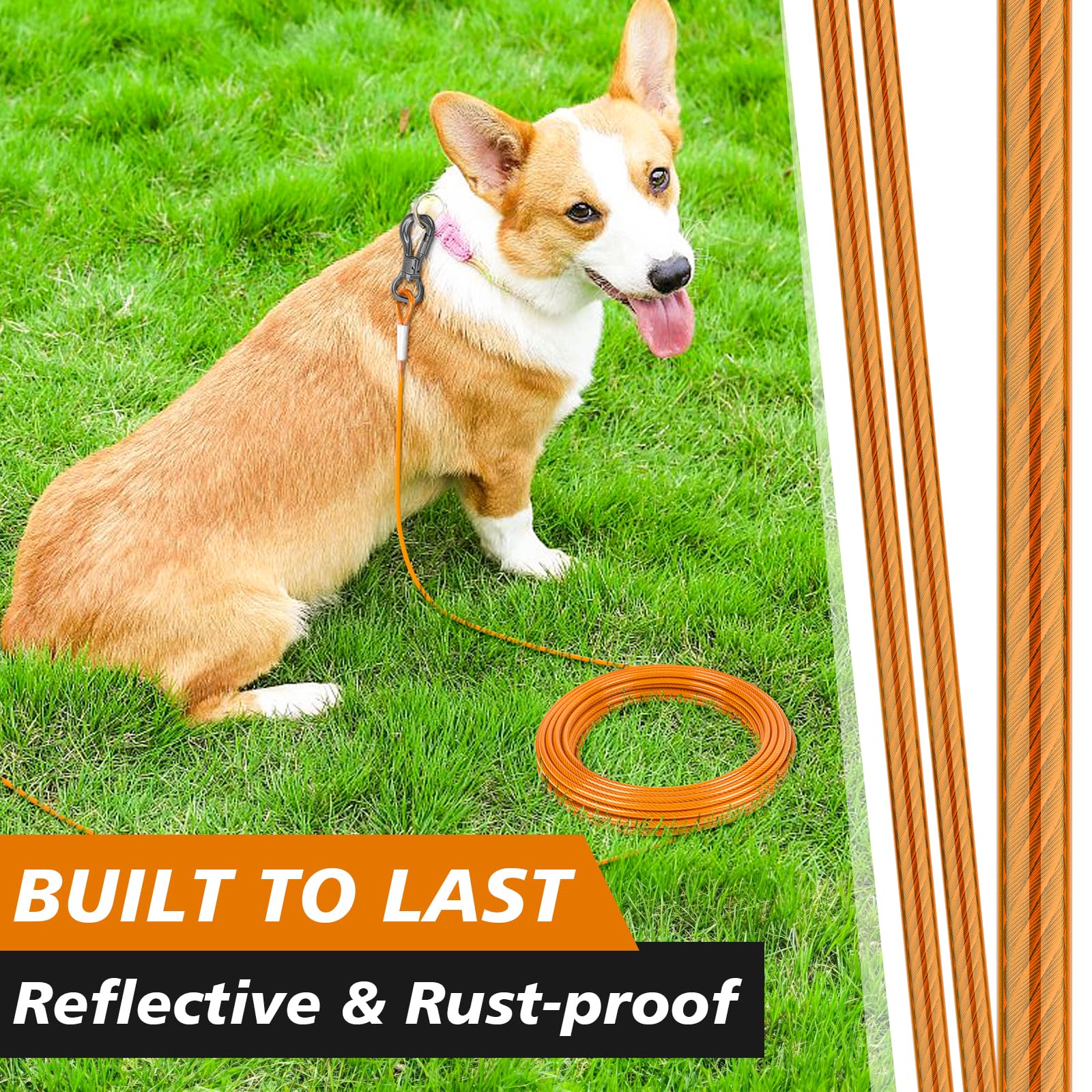 Xiaz Dog Tie Out Cable 20Ft, Dog Chain For Yard, 8/10/15/20/30/50Ft Heavy Duty Pet Runner Tether Chain Leads Outside For Small M