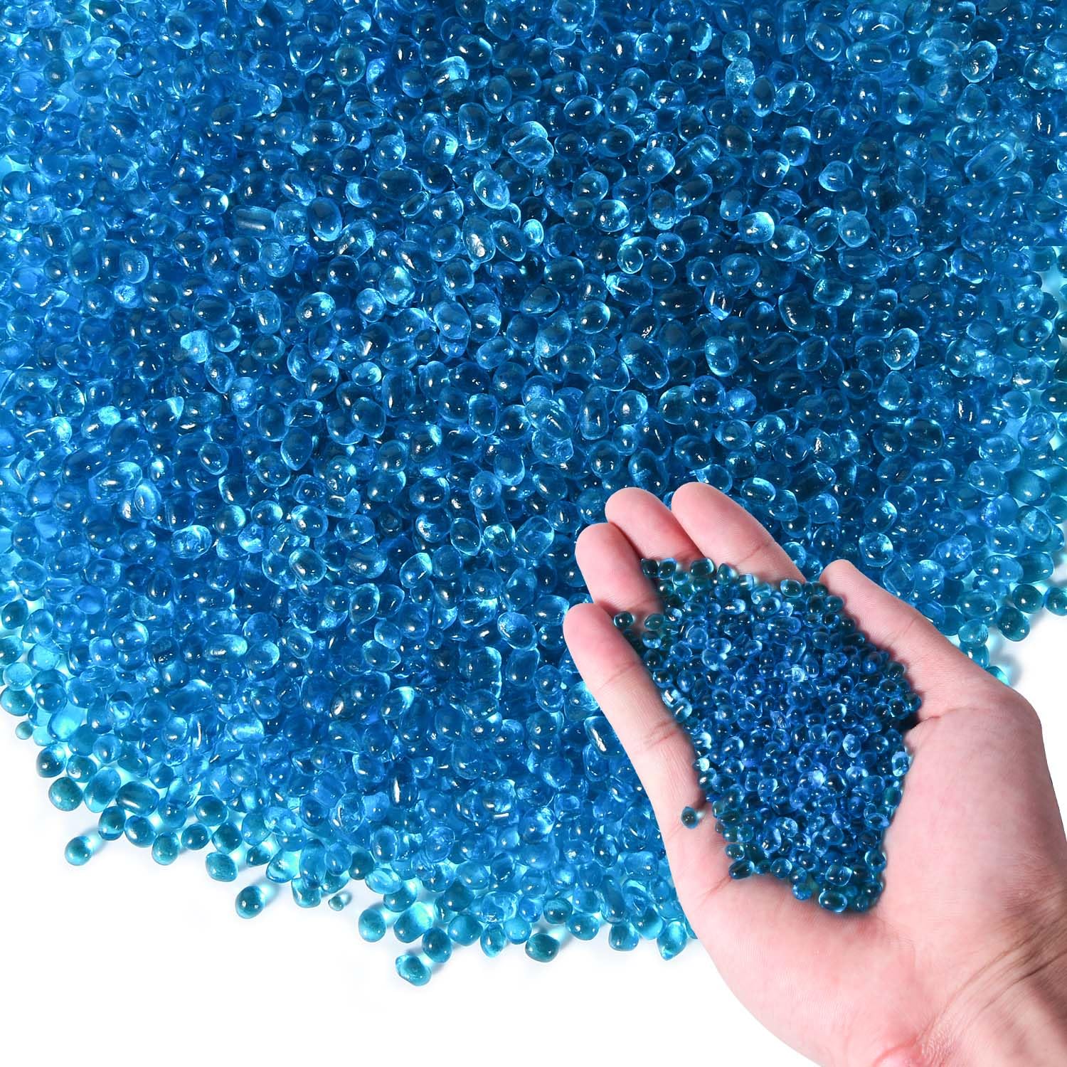 Kiseer Clear Aquarium Glass Stone Bulk 1 Lb Sea Glass Beads Gems Marbles Pebbles Gravel Rock For Aquarium, Fish Tank, Garden, Vase Fillers, Succulent Plants Decor (Light Blue)
