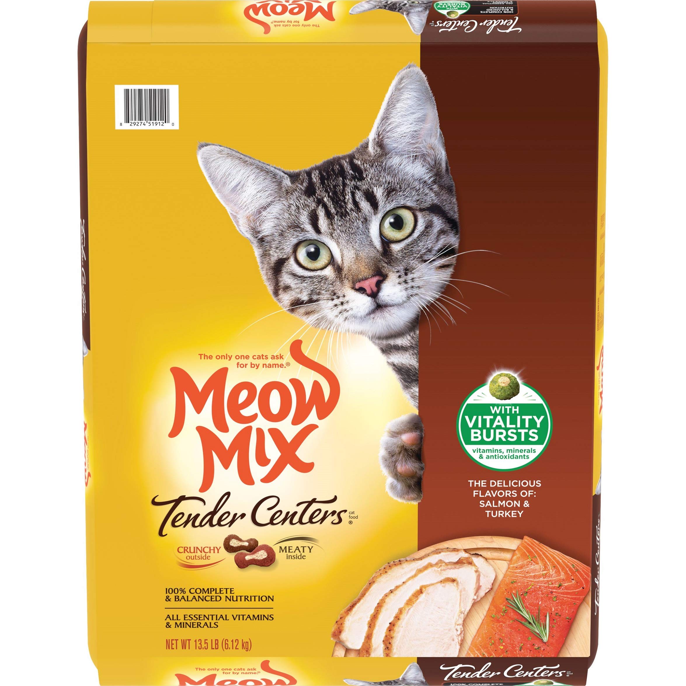 Meow Mix Tender Centers Dry Cat Food, Salmon & Turkey with Vitality Bursts, 13.5 Pound Bag