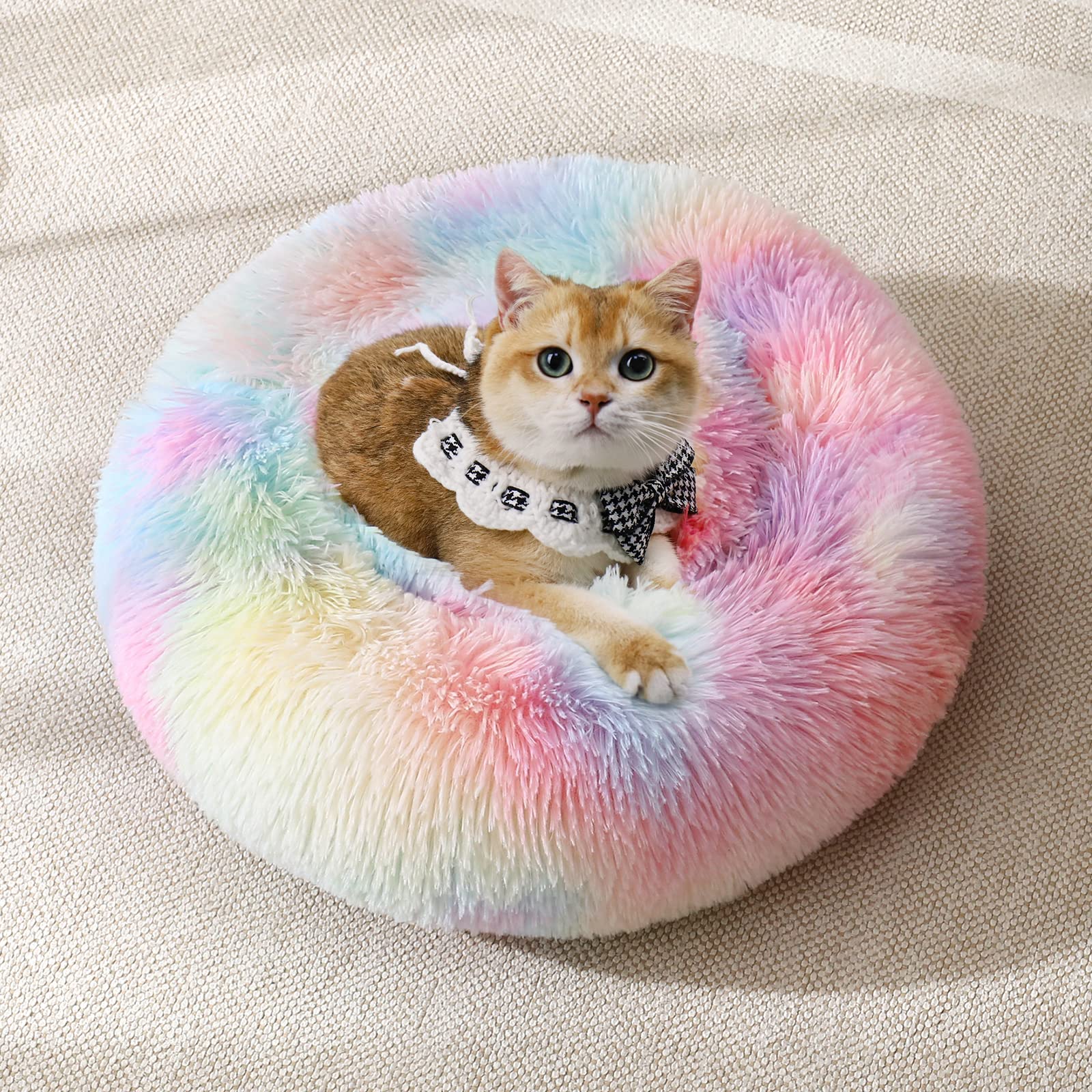 Jollyvogue Dog & Cat Bed, Calming Anti-Anxiety Pet Bed For Small Dogs, Fluffy Donut Cushion For Small And Medium Pets (20')