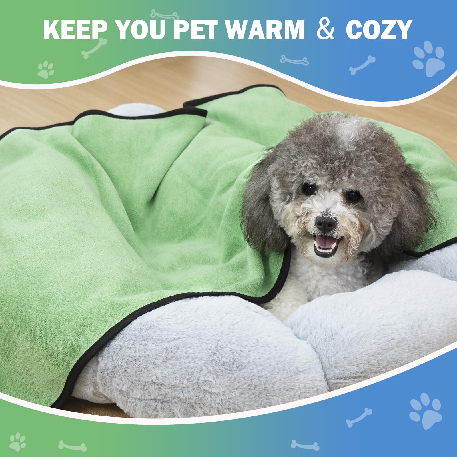 Micooyo 3Pcs Dog Towels For Drying, Super Absorbent Pet Grooming Towels, Quick Drying Dog Bath Towels For Puppy Cats (Green, Blu