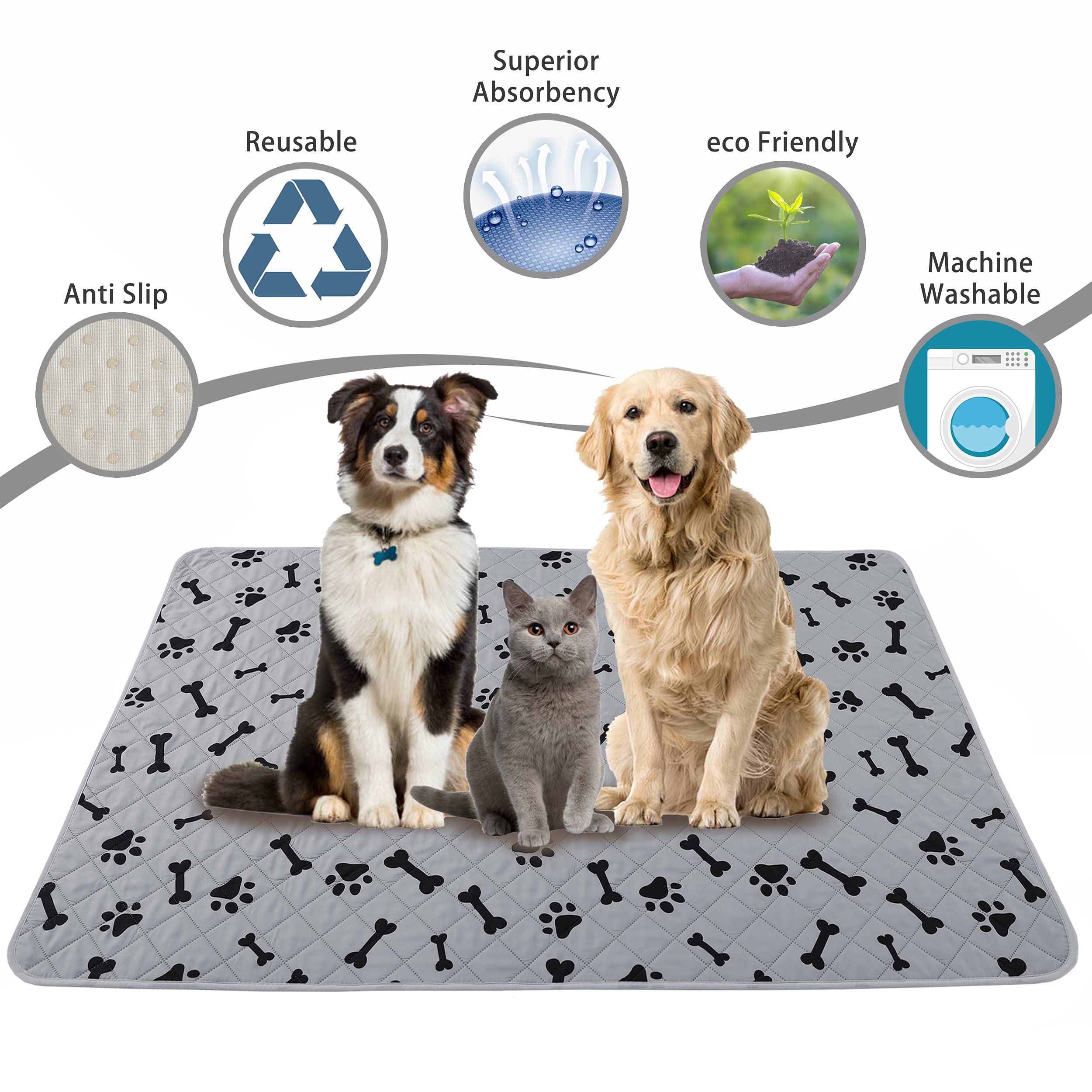 Dog Crate Pee Pads - Wahable Dog Rugs Non-Slip Puppy Pads for Small Dogs, Water Absorb Training Pads (2736 Gray)