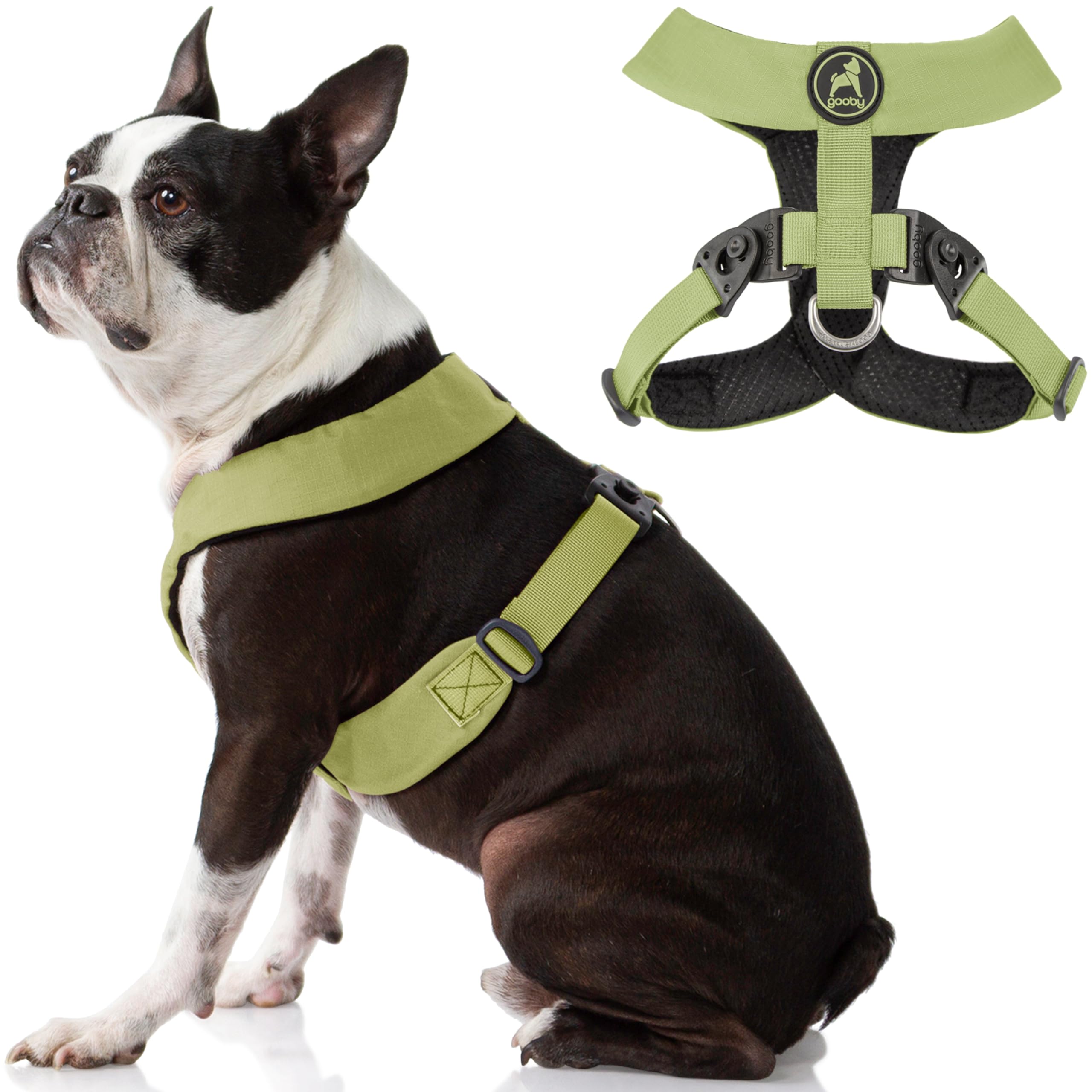 Gooby Comfort X Harness Dual Snap - Green, Medium - No Pull Small Dog Harness with Rotational Buckles and Patented Choke-Free X 