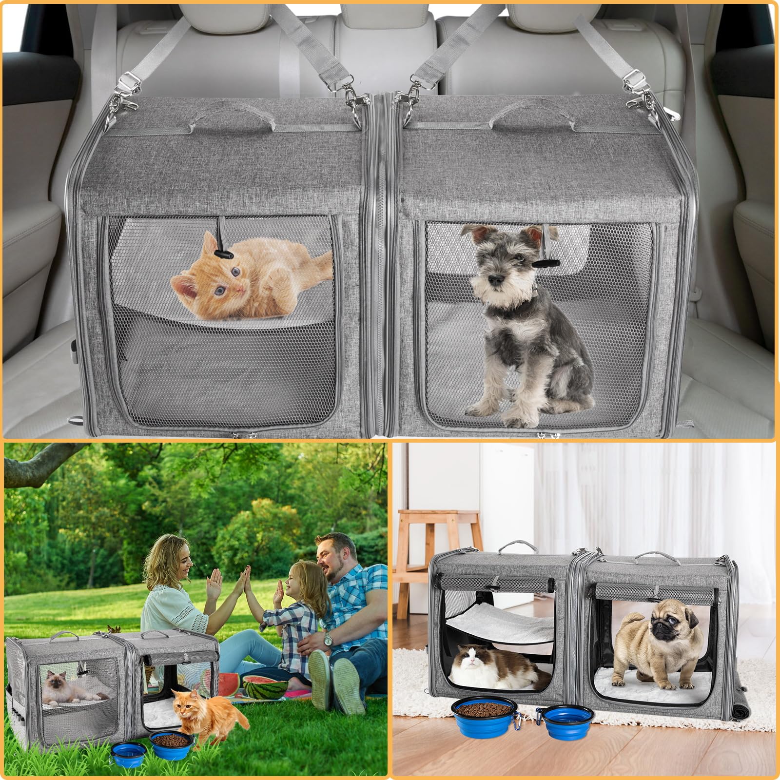 Suertree Cat Carrier For 2 Cats, Pet Travel Carrier With Litter Box For Cats And Small Dogs Up To 45 Lbs, Bowls, And Locking Zip