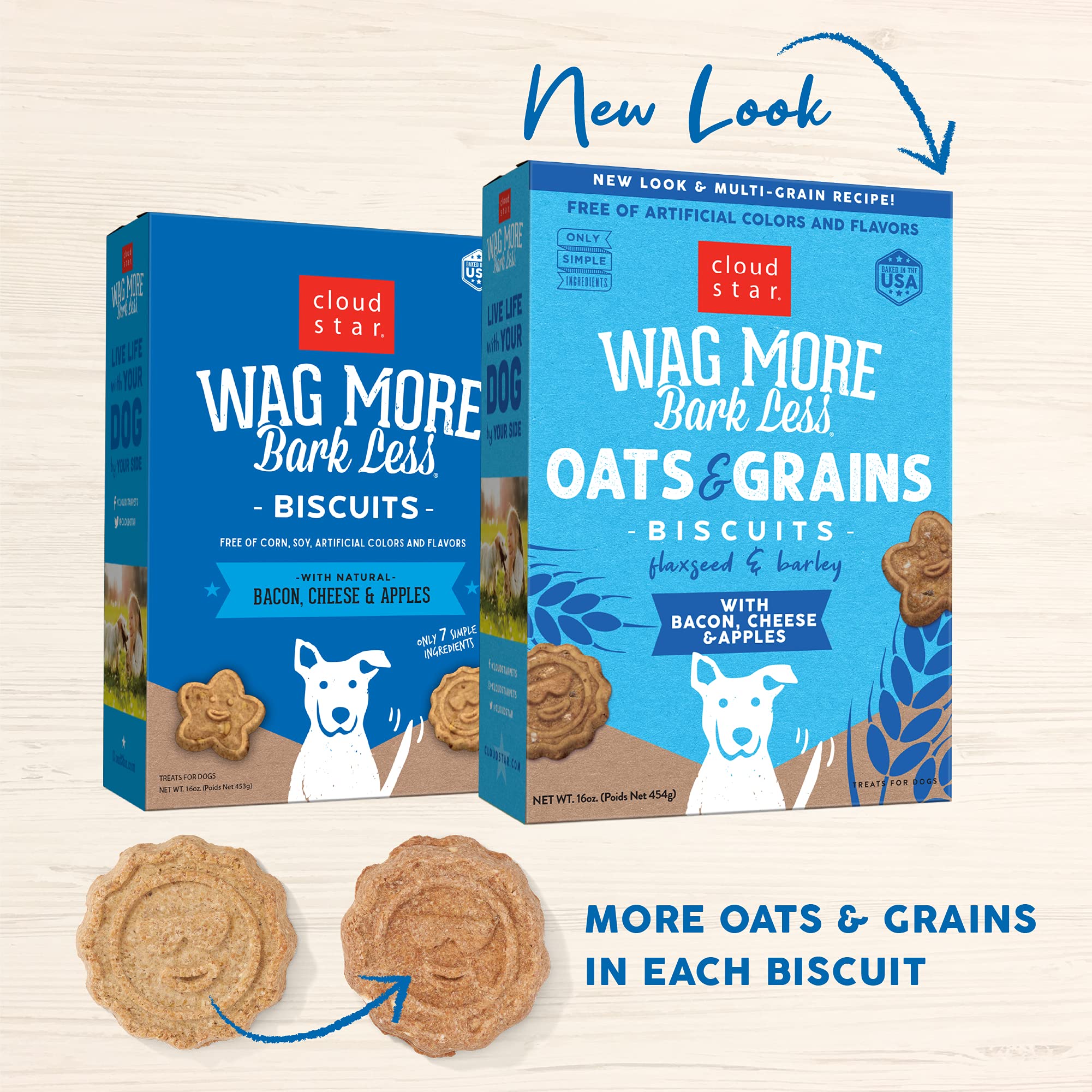Cloud Star Wag More Bark Less Oats & Grains Crunchy Dog Treats, Bacon, Cheese & Apples, 16 oz. Box