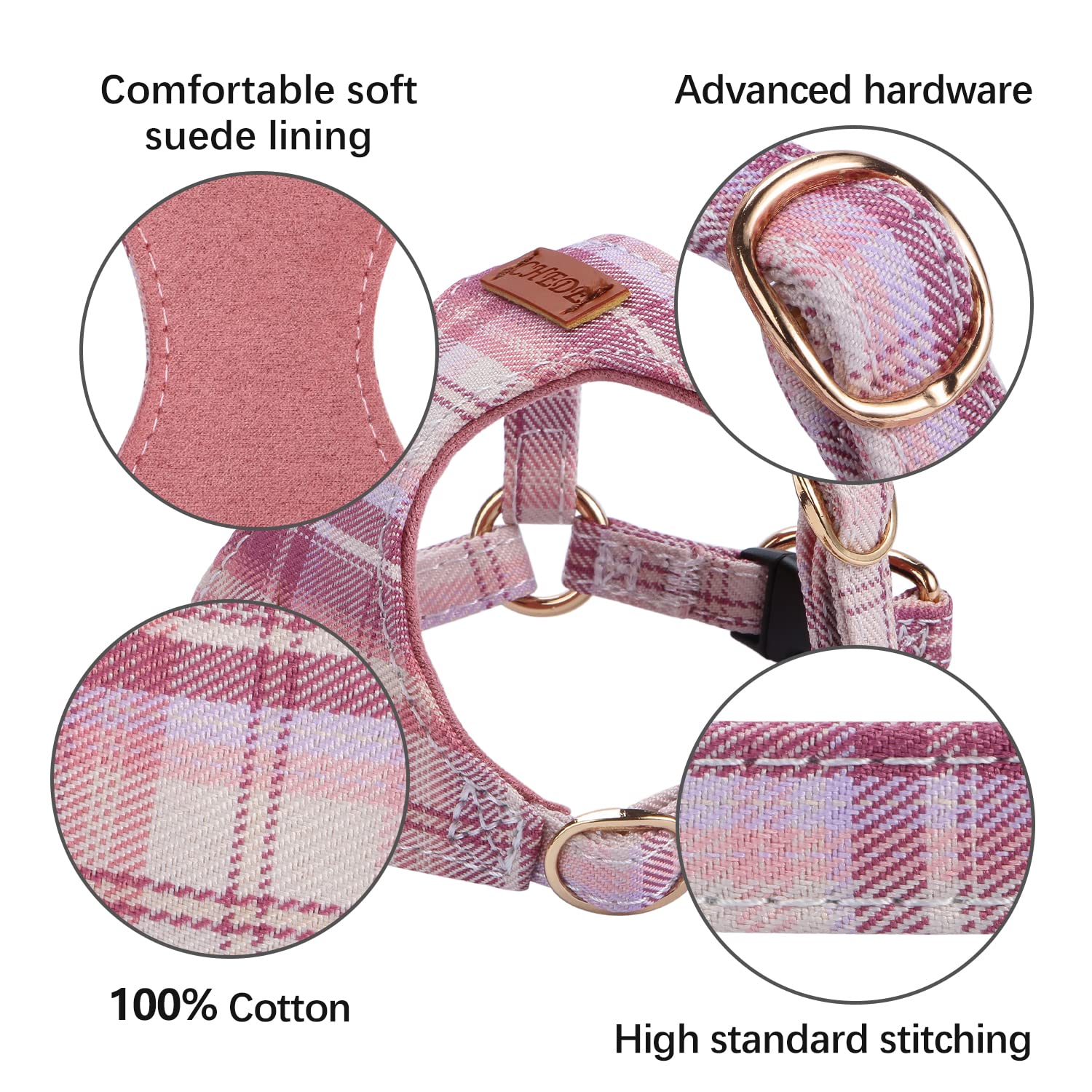 CHEDE No Pull Plain Pattern Dog Harness- Lightweight and Soft Dog Harness, Adjustable Small Dog Harness and Leash Set, with Dog