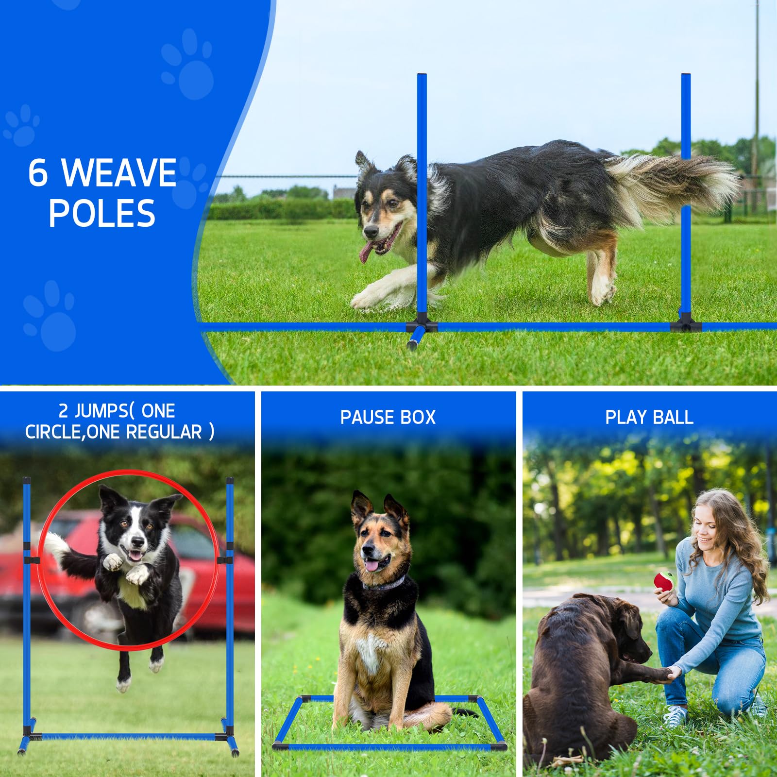 Polar Aurora Dog Agility Equipment Set - 10 PCS Obstacle Course with Tunnel, Hurdle, Weave Poles, Jump Ring, and Carrying Bags