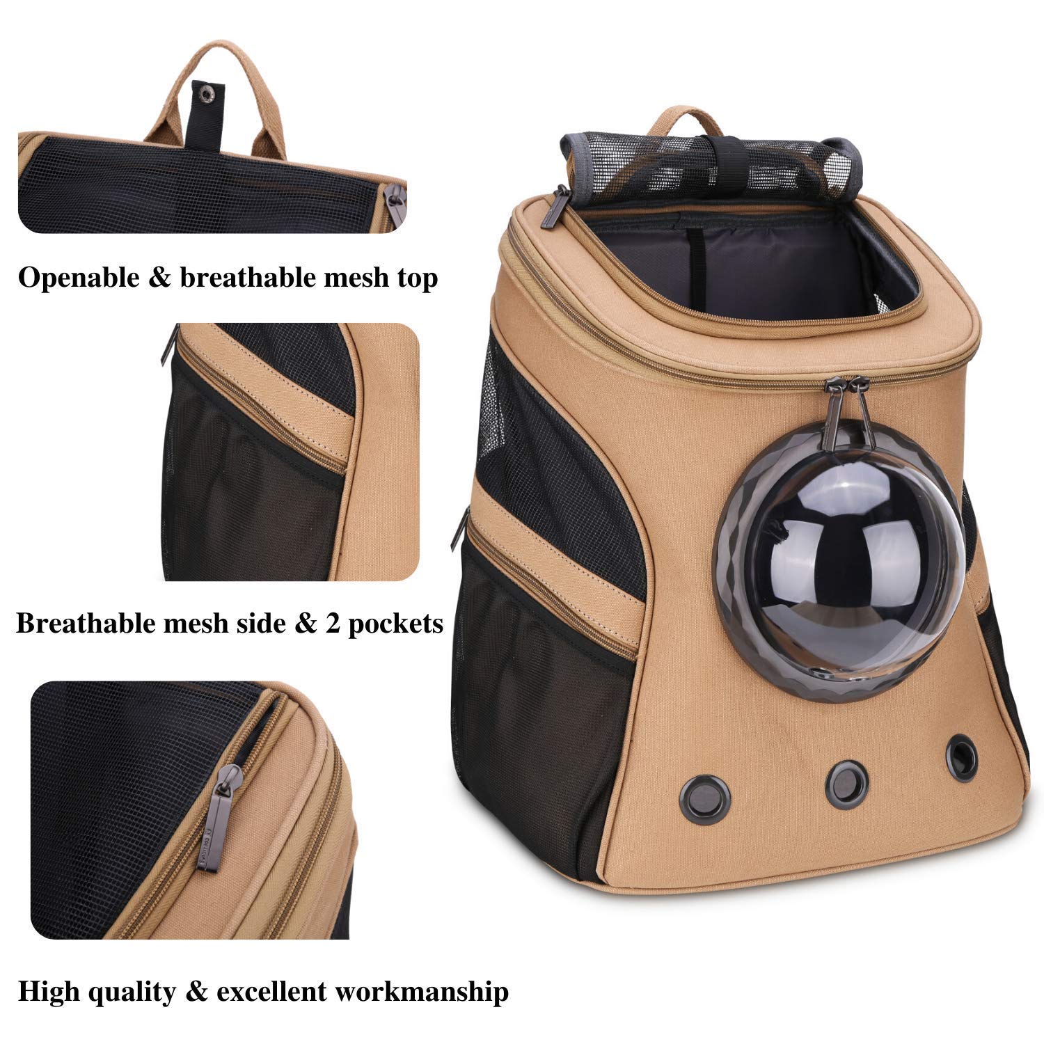 Lollimeow Large Pet Carrier Backpack, Bubble Backpack Carrier For Fat Cats And Puppies,Airline-Approved(Khaki)