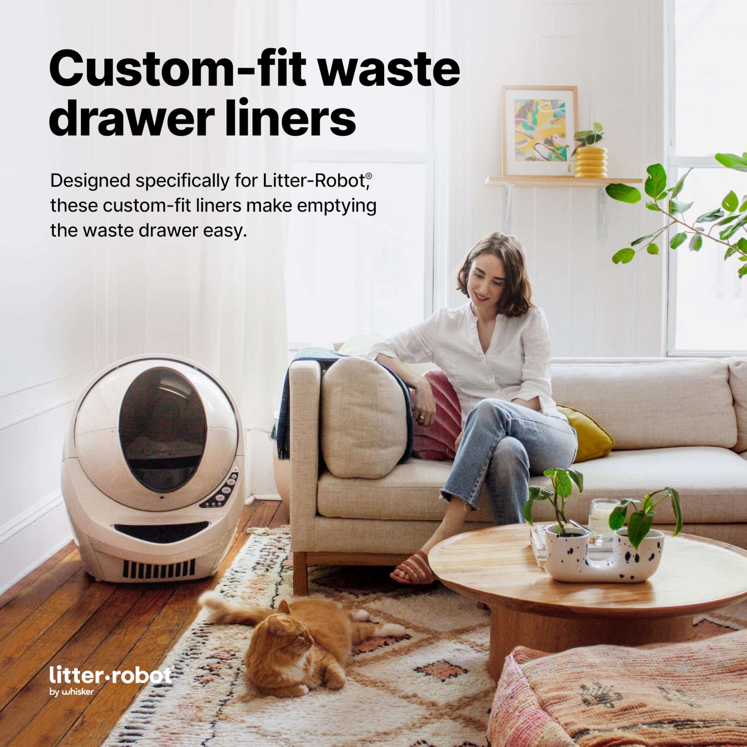 Litter-Robot Waste Drawer Liners by Whisker, 25 Pack - Litter Box Liners, Custom Fit for Litter-Robot, 9-11 Gallons of Capacity,