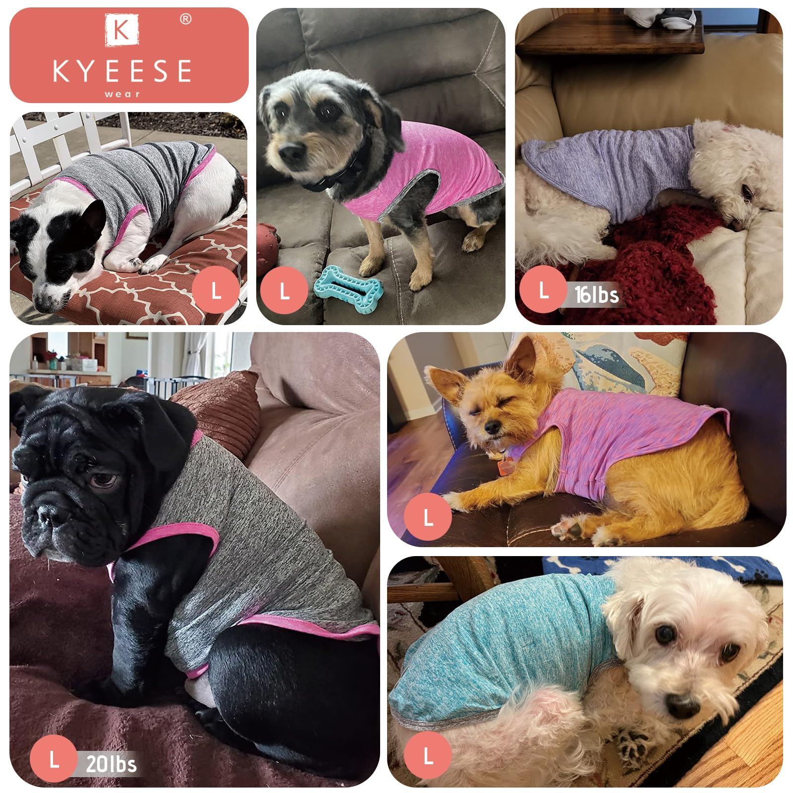 Kyeese 2Pack Dog Shirts Soft Tank Top Small Dog Shirt With Reflective Label Quick Dry Stretchy Sleeveless Vest Sun Protection Li