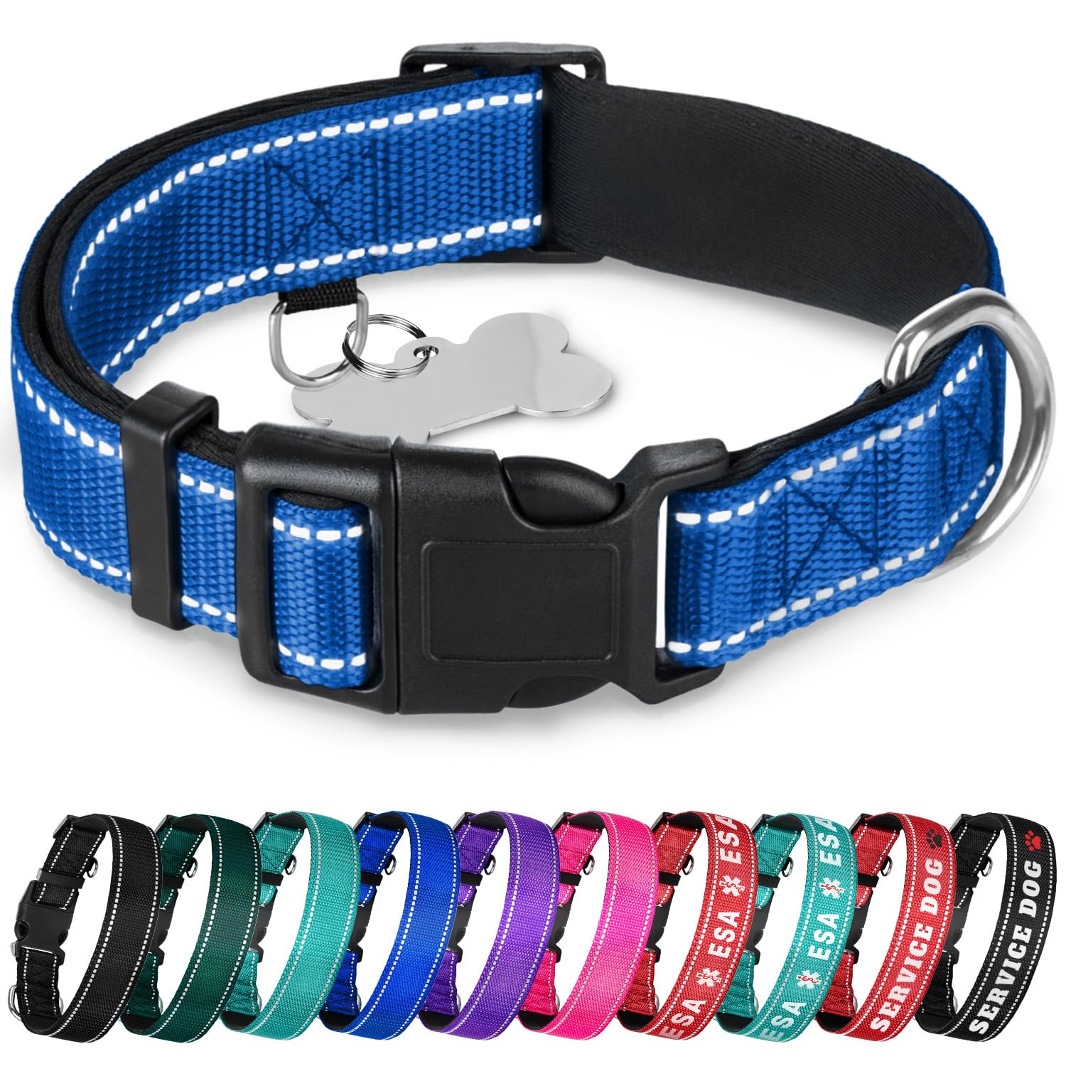 Teceum Reflective Pet Collar - Navy Blue - Xs - Extra Soft Padding - Basic Nylon Dog Collar - Quick Release Buckle - Fits Small,