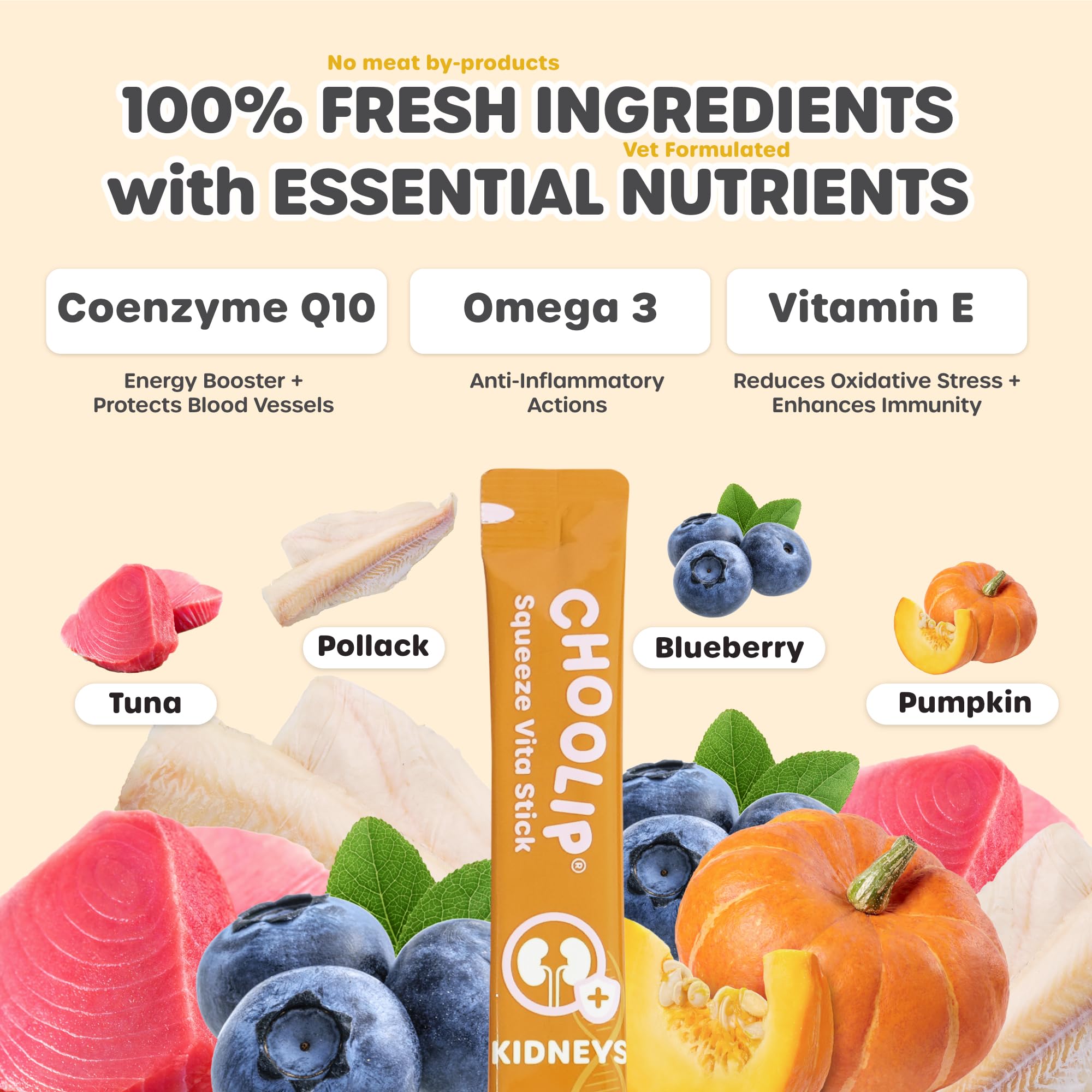 Choolip Grab & Go Squeeze Vita Stick Lickable Treats for Dogs & Cats. 49 Kidney Support Sticks with Essential multivitamins. Sof