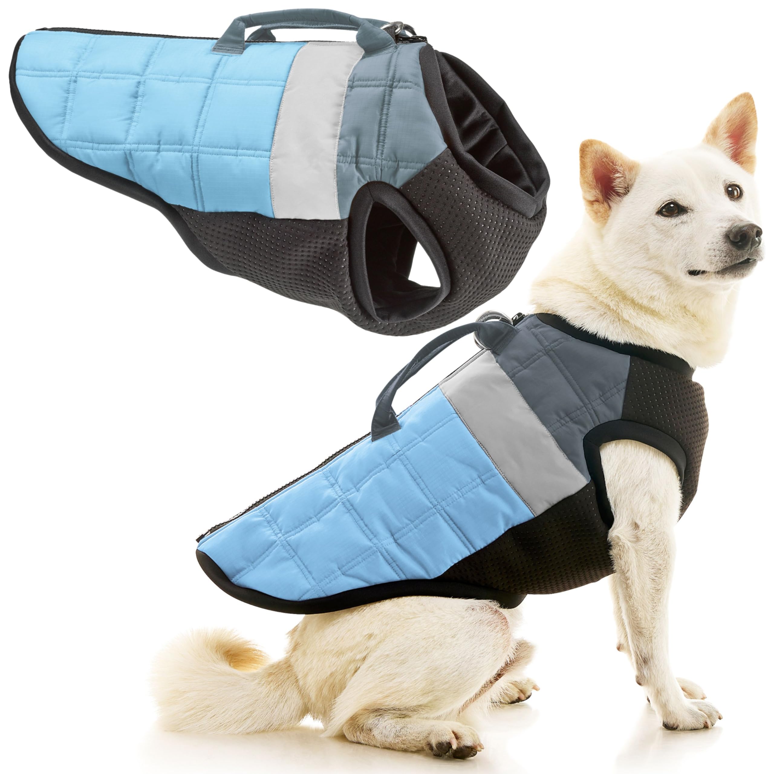 Gooby Padded Vest Dog Jacket - Blue, X-Large - Warm Zip Up Vest Fleece Jacket With Dual D Ring Leash - Winter Water Resistant Sw