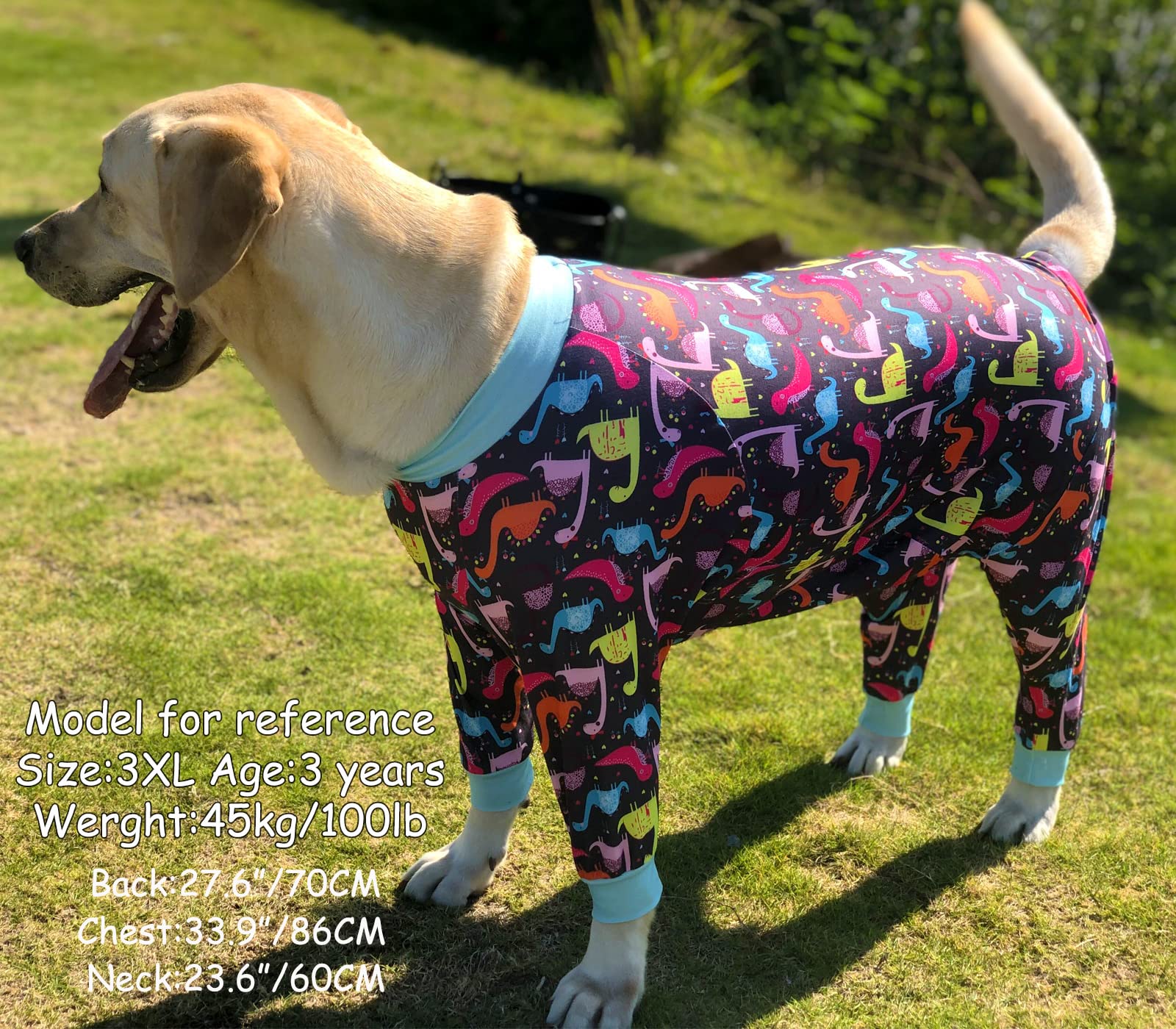 Pripre Dinosaur Printed Long Sleeve Recovery Shirts Soft Pajamas Onesie Jumpsuit Prevent Licking Shedding Suit For Large Dogs (D