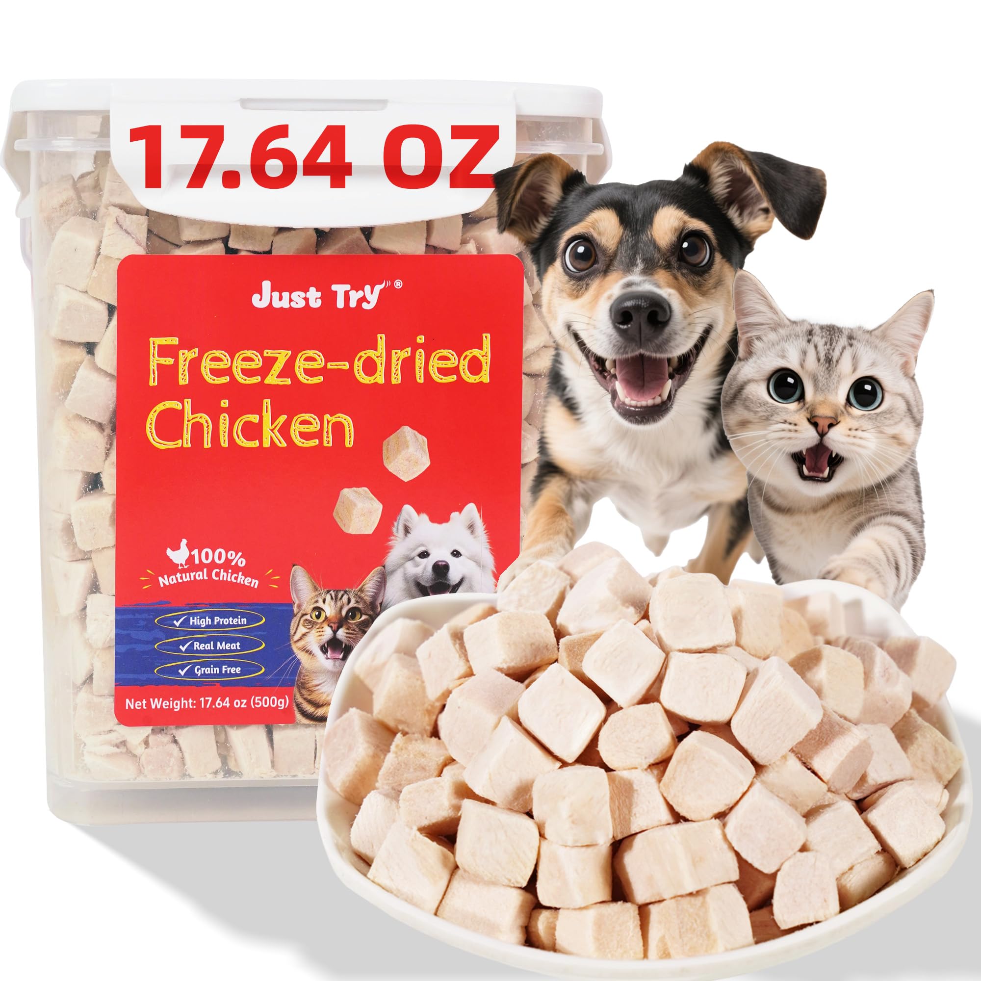 Just Try 1.1 LB Freeze Dried Chicken Cat & Dog Treats Food Topper Single Ingredient High Protein Grain Free Healthy Dog Training