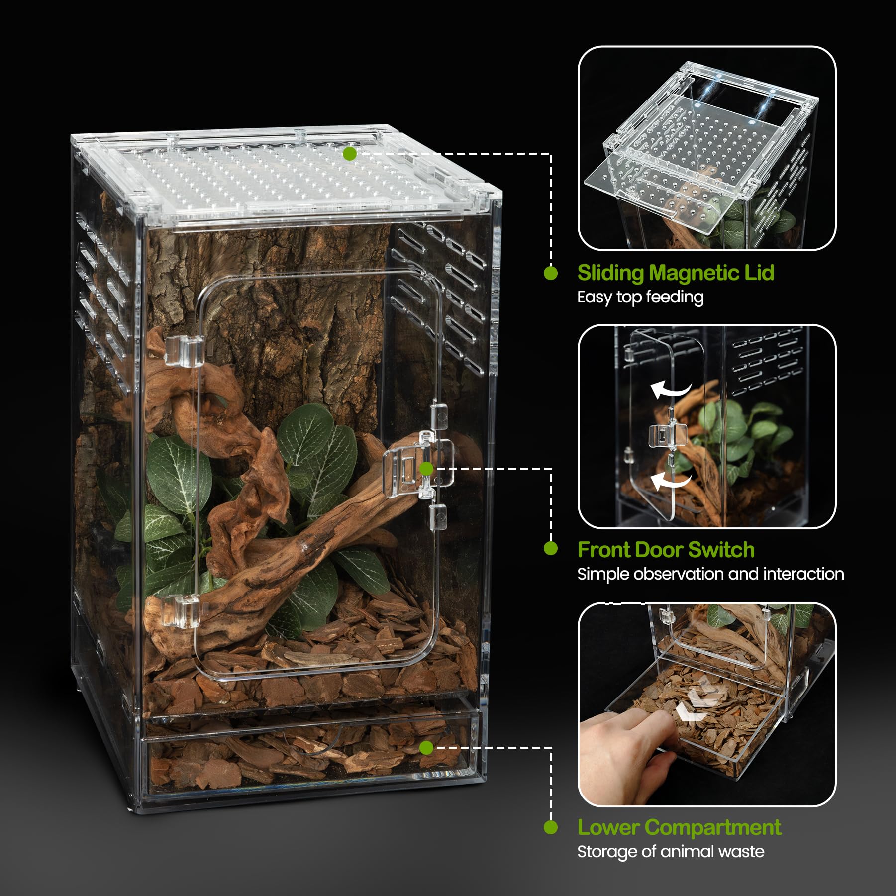 Clioran Pc Reptile Tank,5.9*5.9*9.8In Arboreal Tarantula Crib,Lizard Terrarium,Spider Tank Starter Kit,Tree Frog Habitat,Leopard
