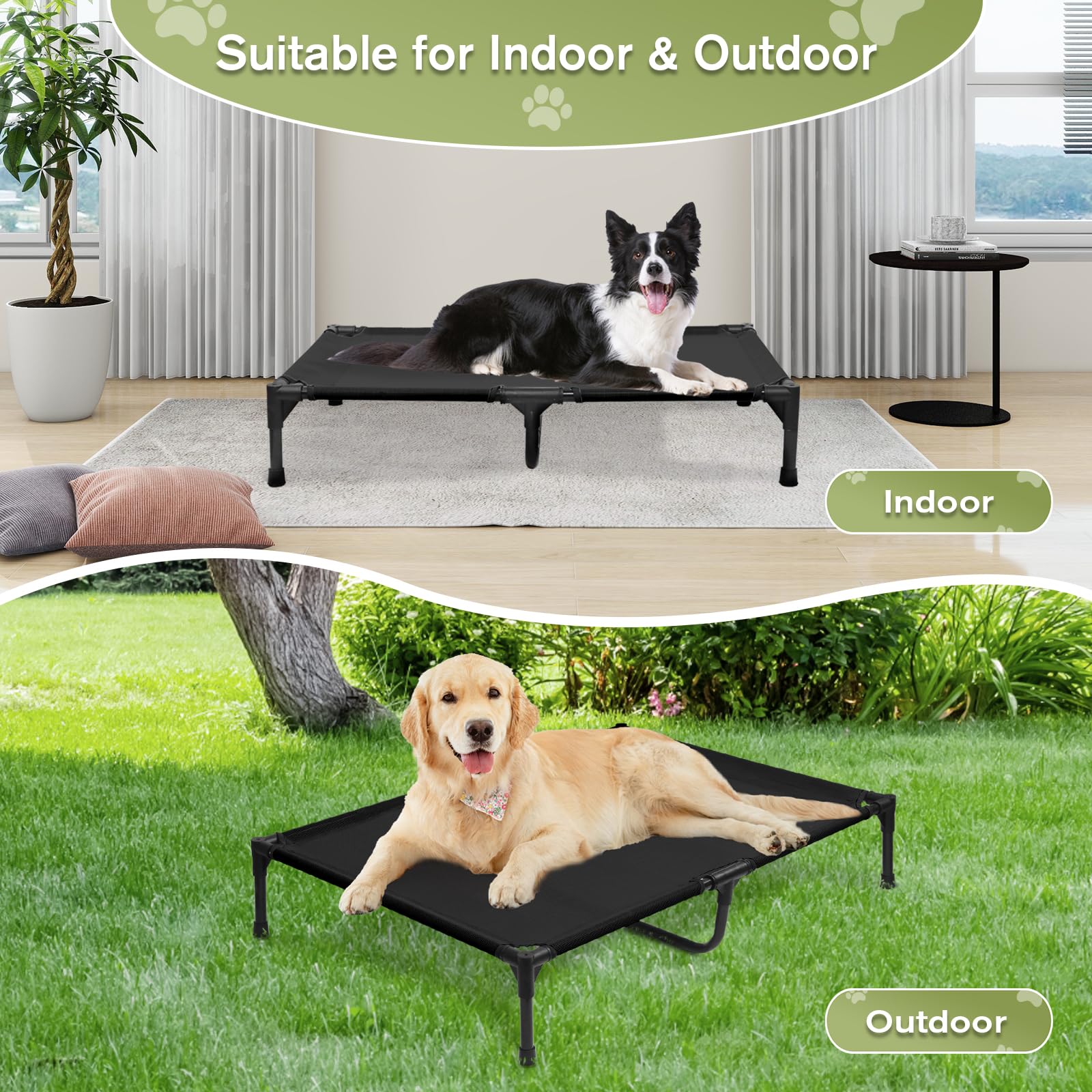 Elevated Dog Beds Large Sized Dogs, Cooling Raised Pet Cot Beds, Portable Lifted Camping Pet Bed With Washable Mesh, Durable Pet