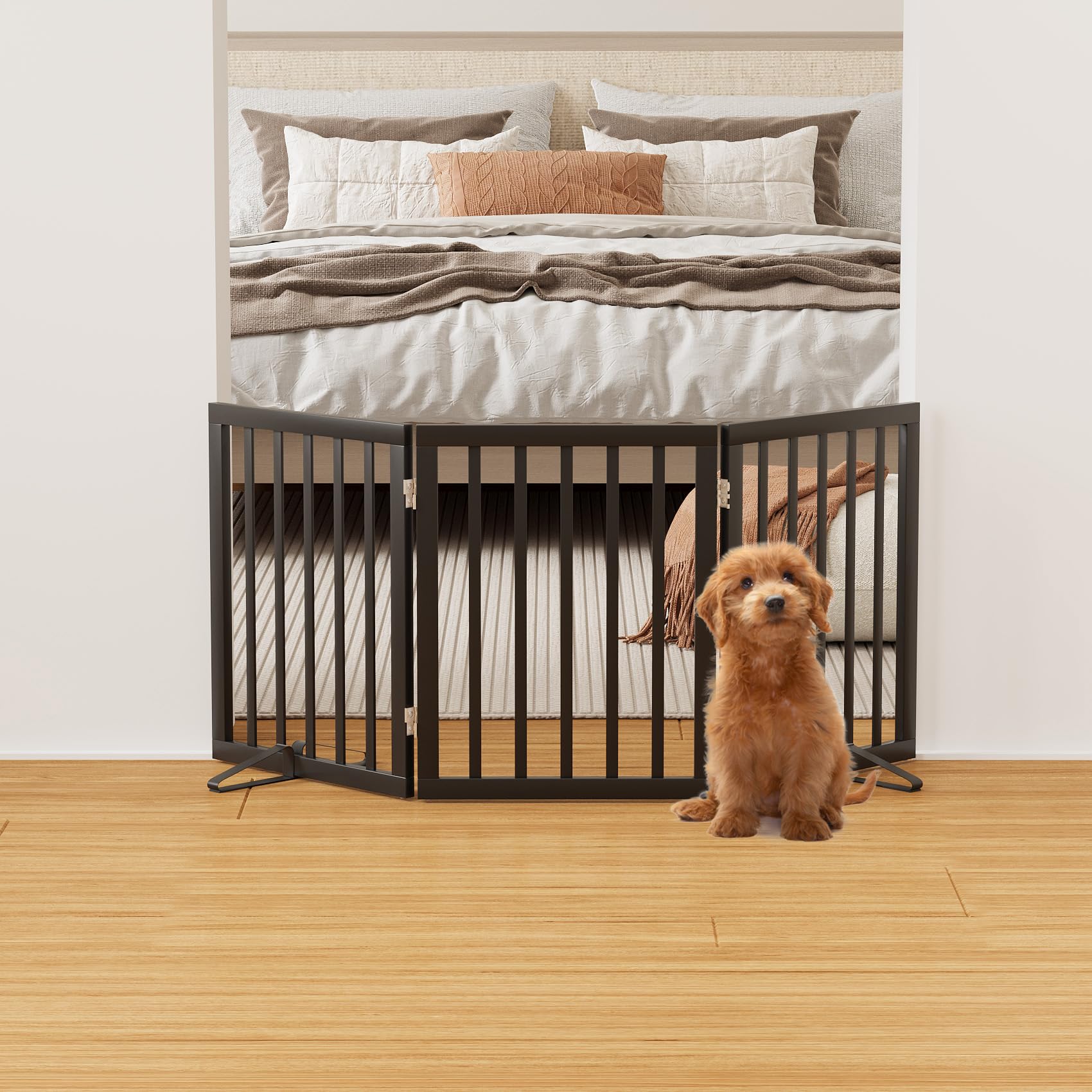 Freestanding Foldable Dog Gate 2 Panel,Fully Assembled Dog Gates for Doorways, Wooden Pet Gates for The House, 24-inch Tall Pet 