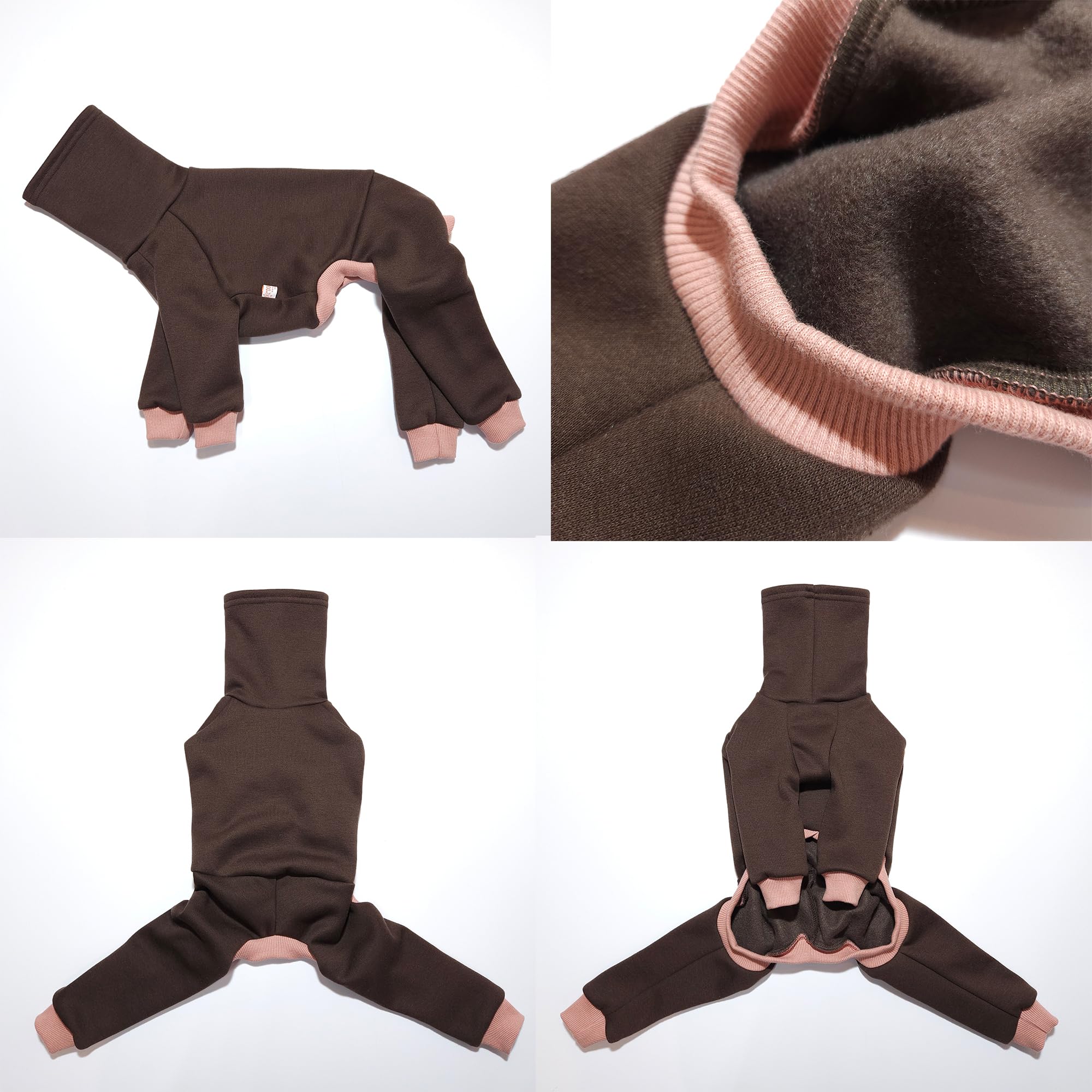 D Doggy Star Italian Greyhound Clothes Strechy Fleeced Lining Simple Onesie Whippet For Dog Coat (2Xl,Simple Brown)