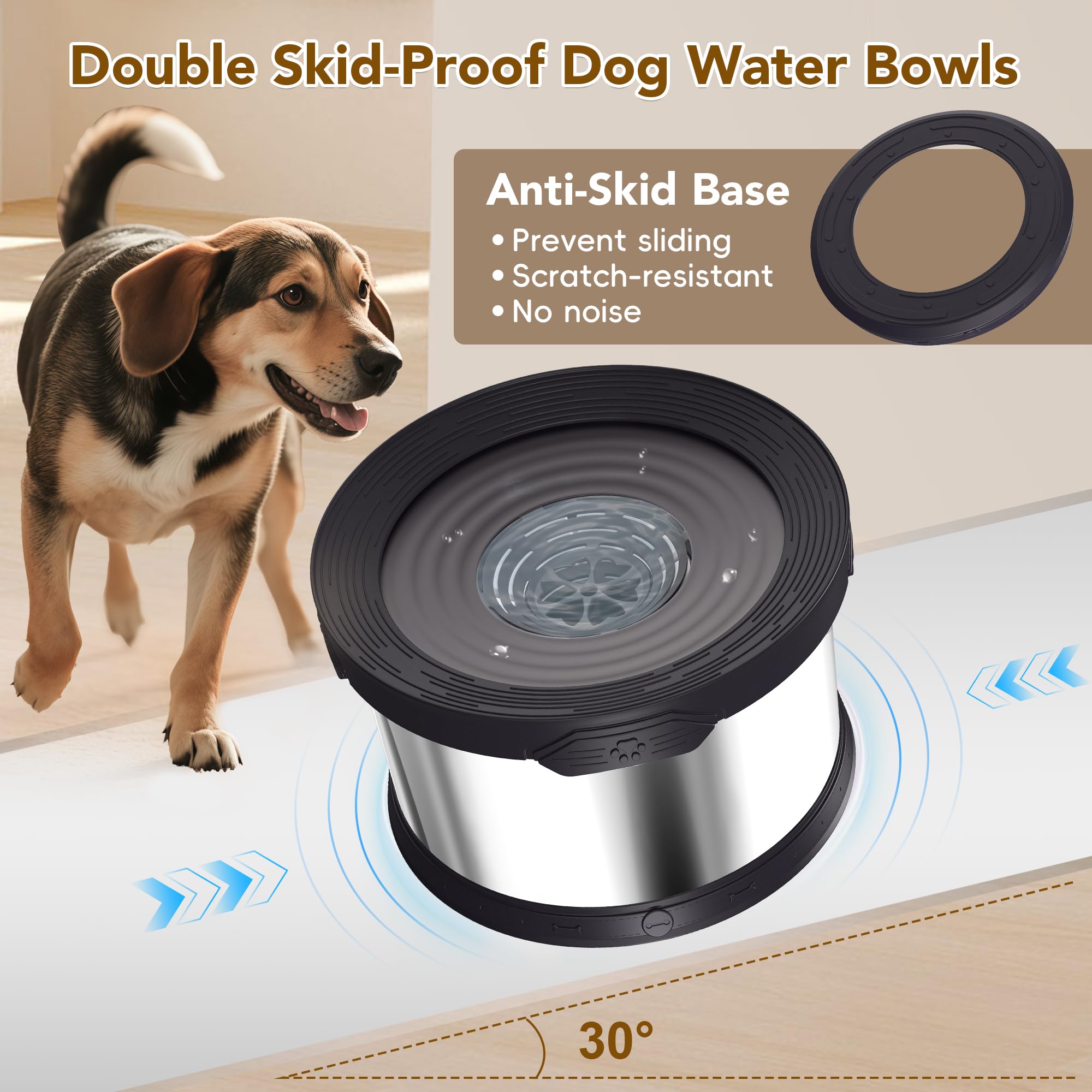 UPSKY Dog Water Bowl - No Spill, 8L Stainless Steel, Black, Anti-Splash, Large Capacity for Messy Drinkers, Model 302