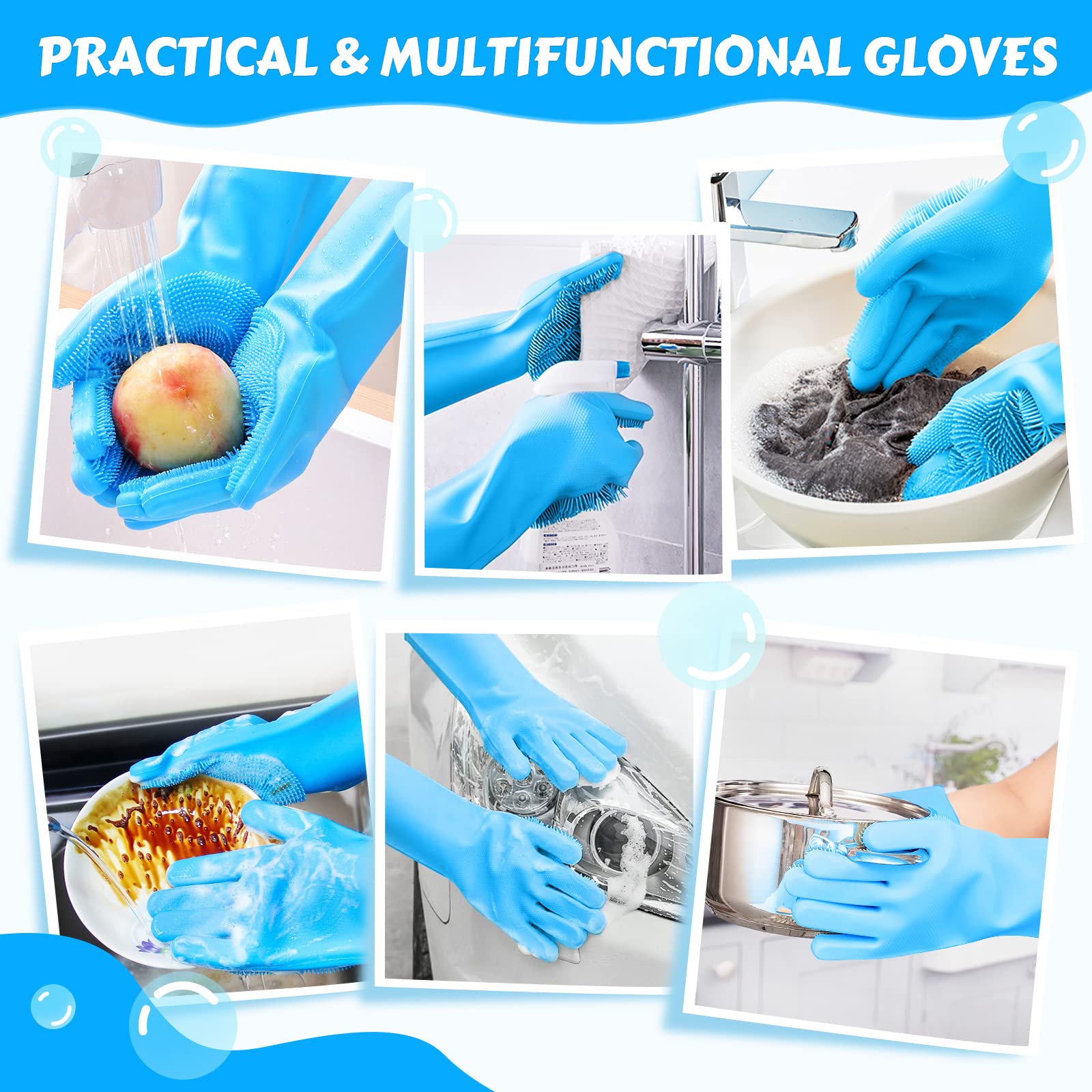 Pecute Pet Grooming Gloves Large, Heat Resistant Cat Bathing Gloves With High-Density Teeth, Silicone Dog Bathing Gloves With Enhanced Five Finger Design, For Washing, Bathing, And Massaging