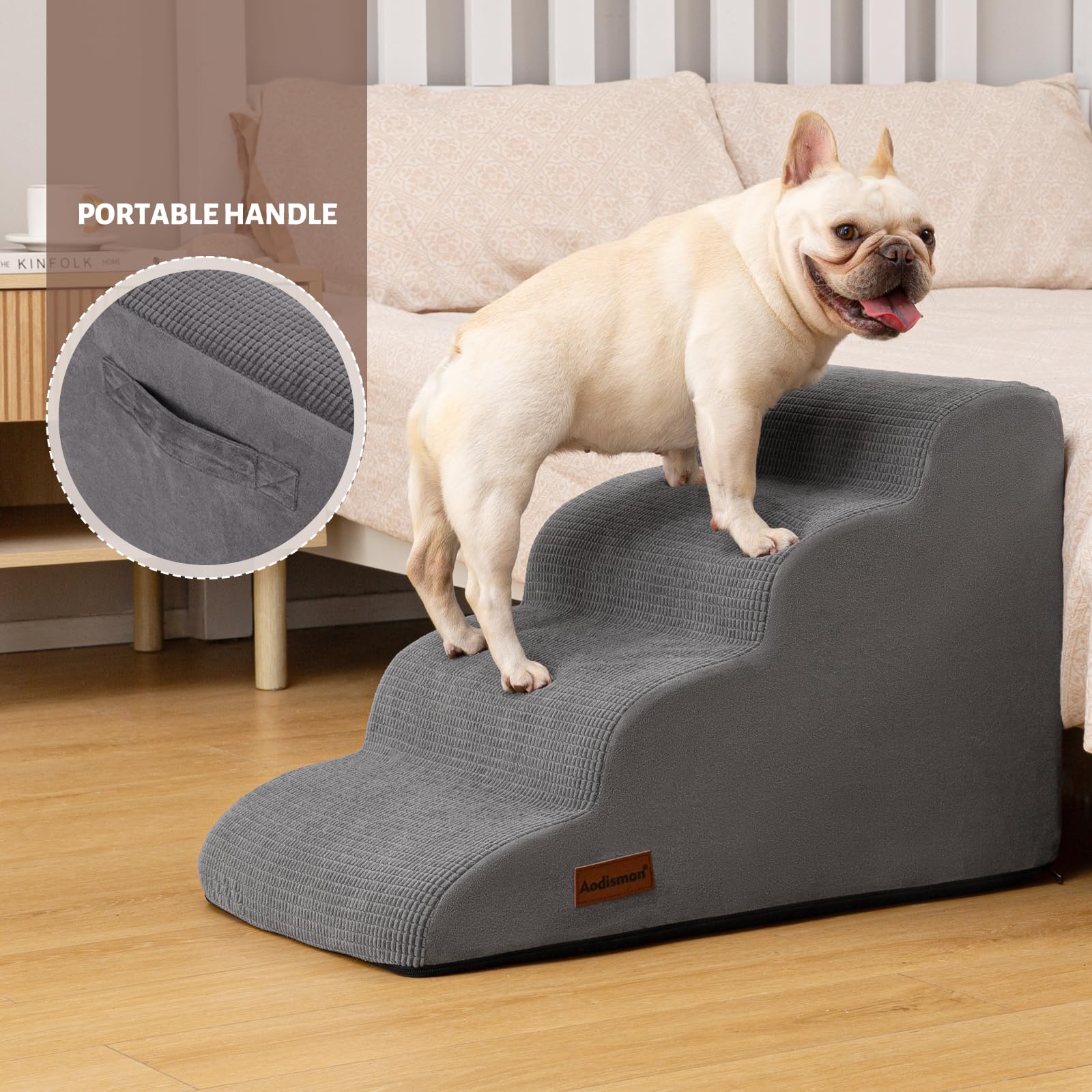 Aodisman Dog Steps for Bed, 4-Step Dog Stairs Ramp for Small Dogs and Cats, Indoor Non-Slip Pet Stairs Suitable for Older, Short