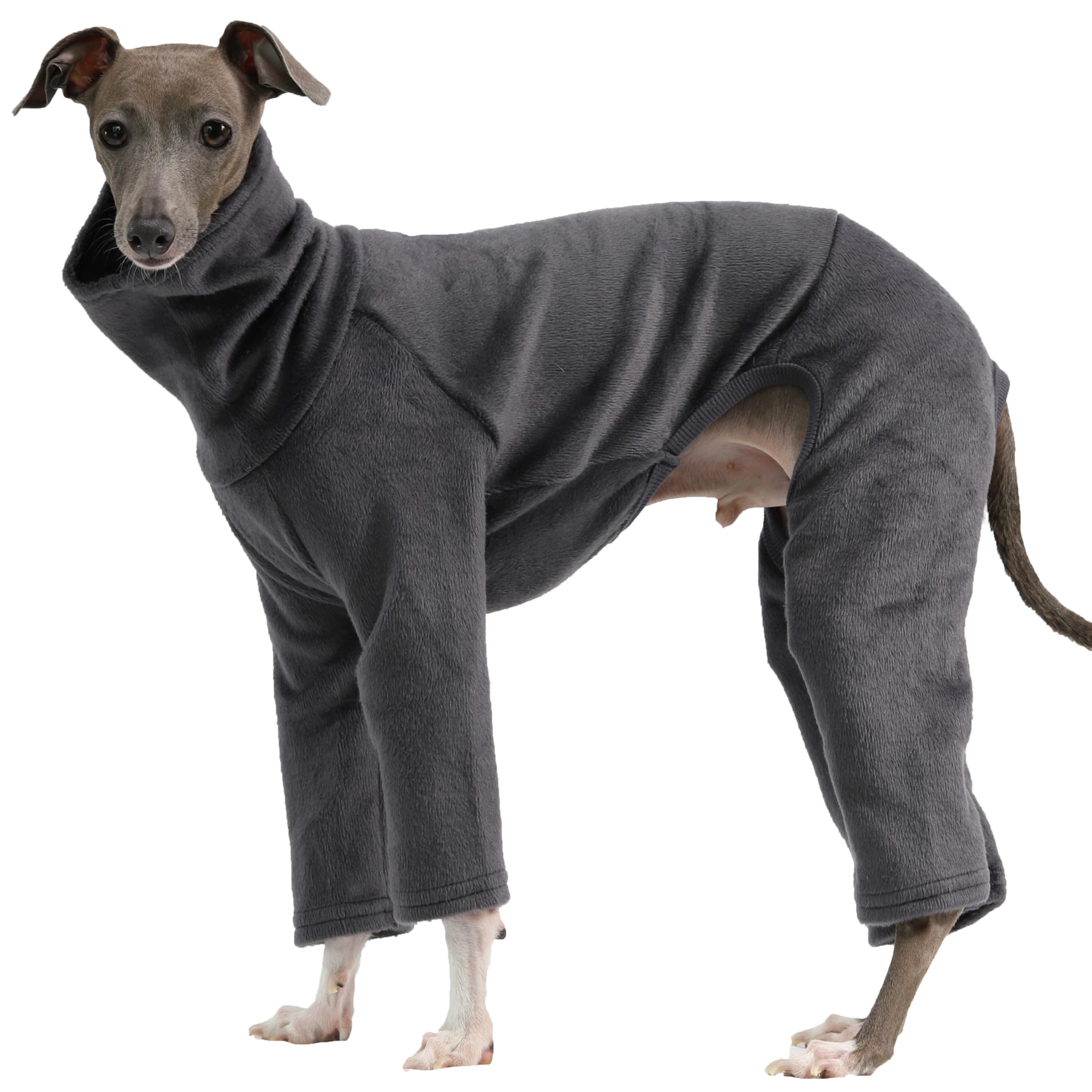 D Doggy Star Italian Greyhound Clothes Sweater Fleece Basic Onesie Whippet For Dog Turtleneck Outfits Coat (S,Flce Charcoal)