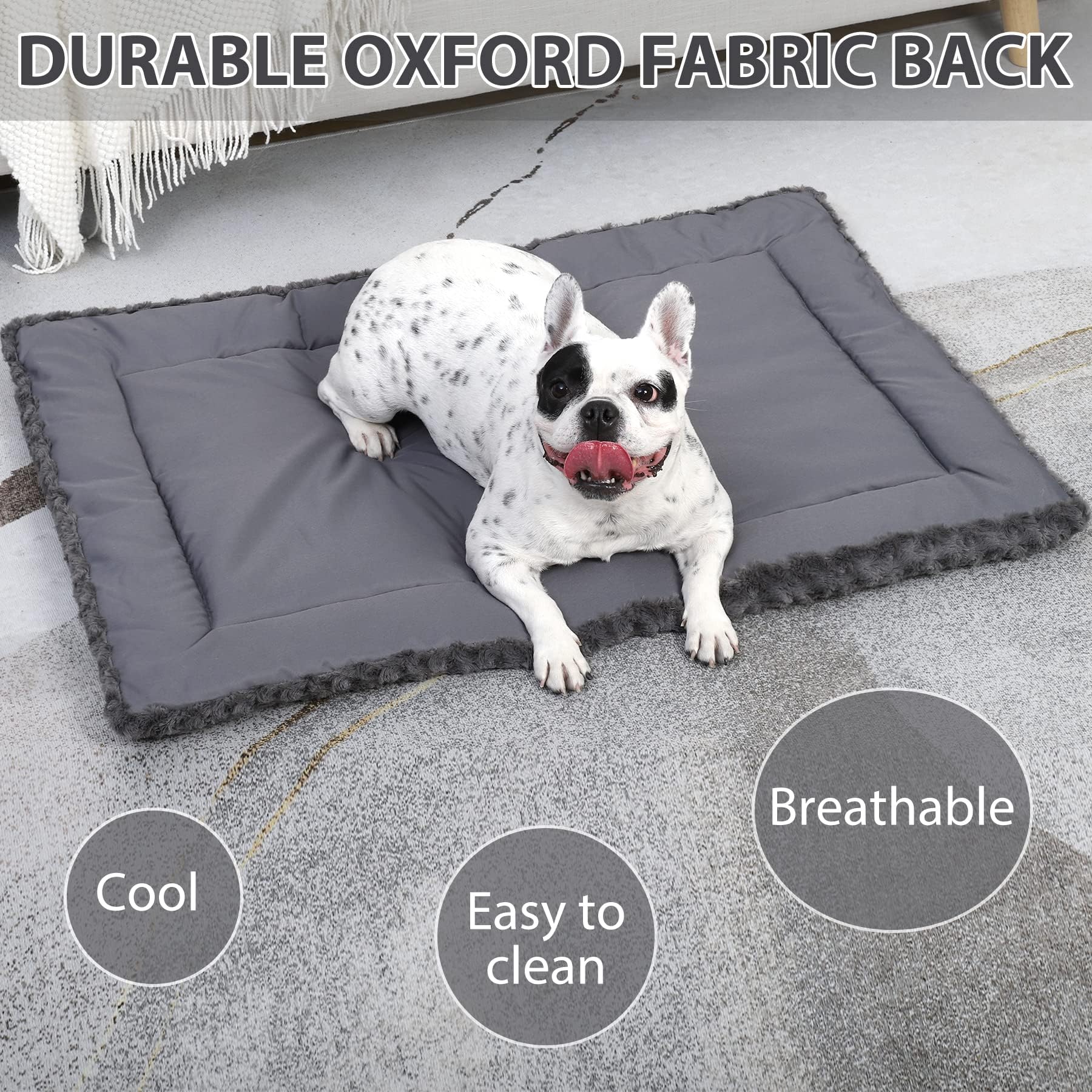 Washable Dog Bed Mat Reversible Dog Crate Pad Soft Fluffy Pet Kennel Beds Dog Sleeping Mattress For Large Jumbo Medium Small Dogs, 21 X 13 Inch, Gray