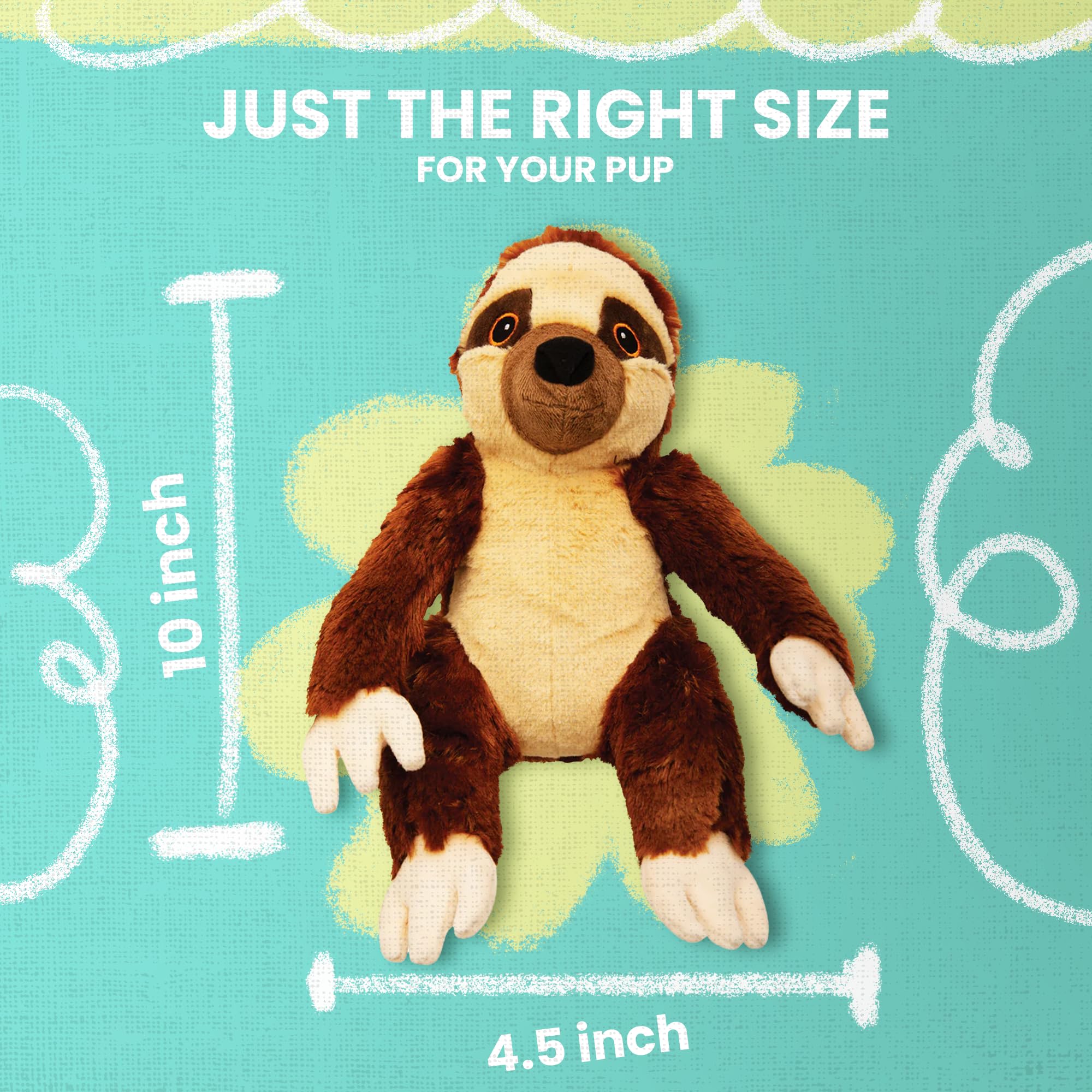 Snugarooz Sasha The Sloth Dog Toy with Repair Patch - Soft Plush - Squeaker & Crinkle - Ideal for Large Dogs Non-Toxic & Durable