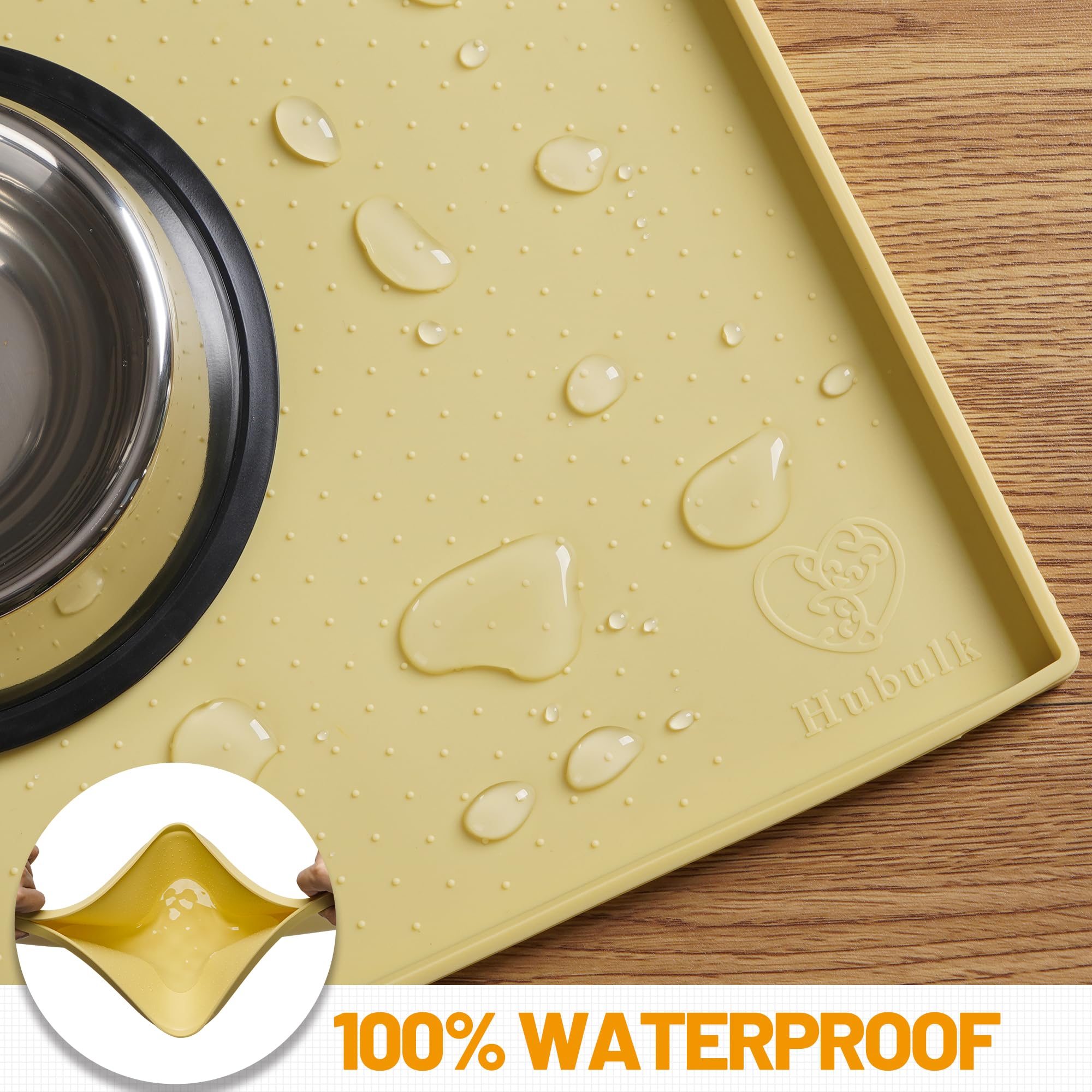 Hubulk Dog Feeding Mat,100% Waterproof Food Grade Silicone Pet Food and Water Bowl Placemat,Dishwasher, High Raised Edge to Prev