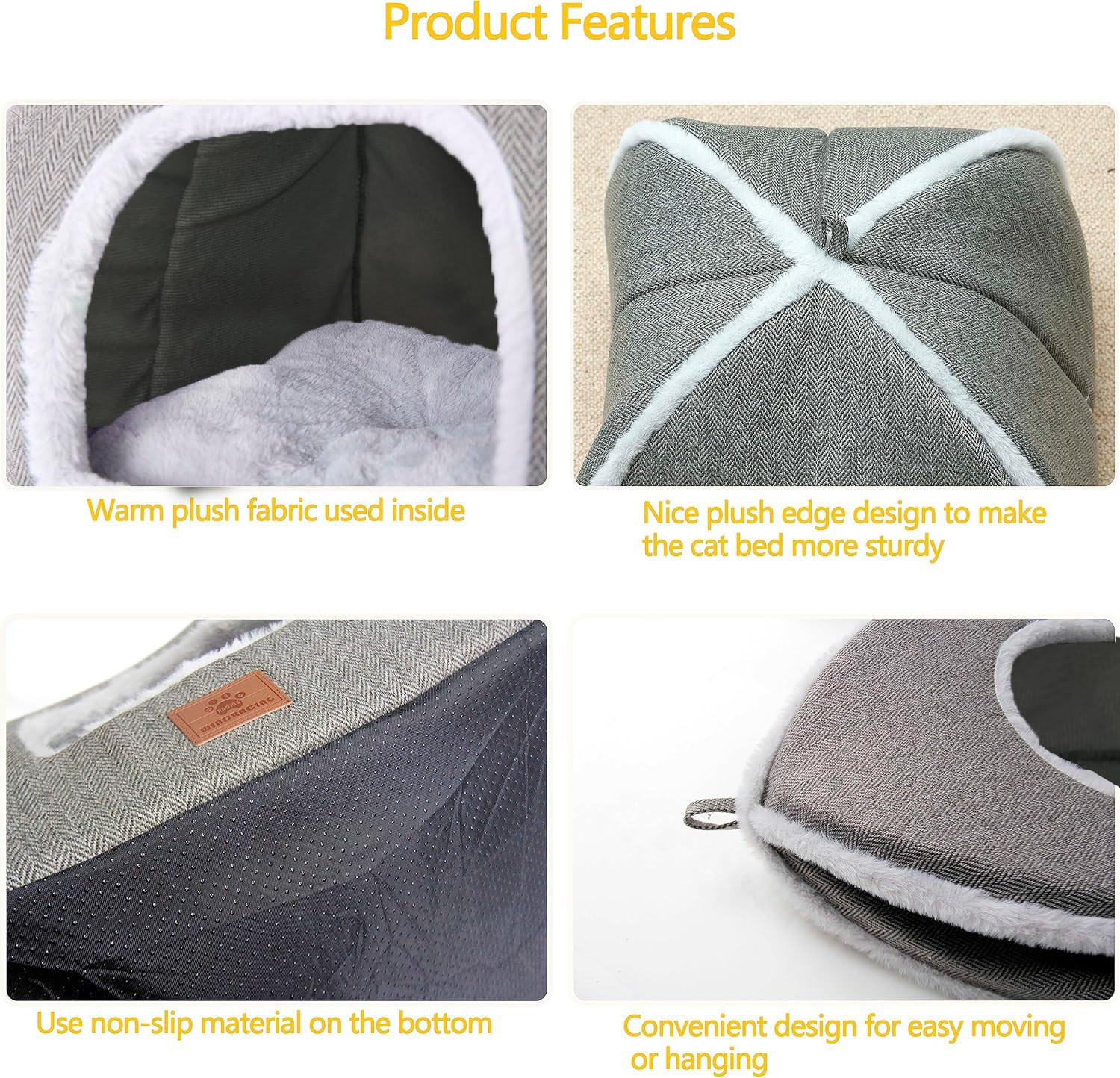 Cat Beds For Indoor Cats, Foldable Cat Bed Cave, Cat House With Washable Cushions, Cat Bed For Kittens, Small Pets, Cat Tent, Soft And Warm Indoor Cat House, Gray…