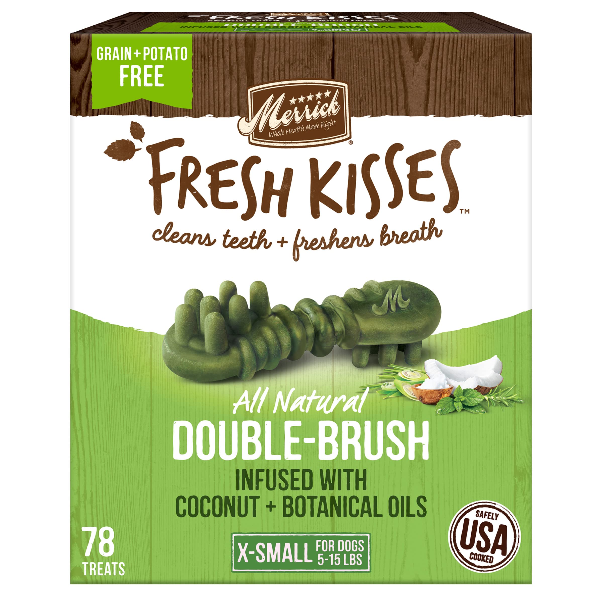 Merrick Fresh Kisses Natural Dental Chews Infused With Coconut And Botanical Oils For Tiny Dogs 5-15 Lbs - 78 ct. Box