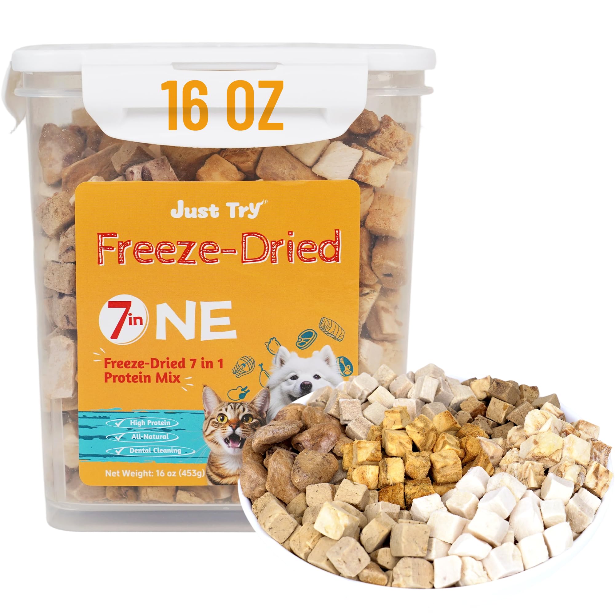 Just Try 16OZ Freeze-Dried Dog Treats Mixed Flavors for Dogs & Cats Raw Single Ingredient Chicken,Salmon, Beef Liver,Chicken Liv