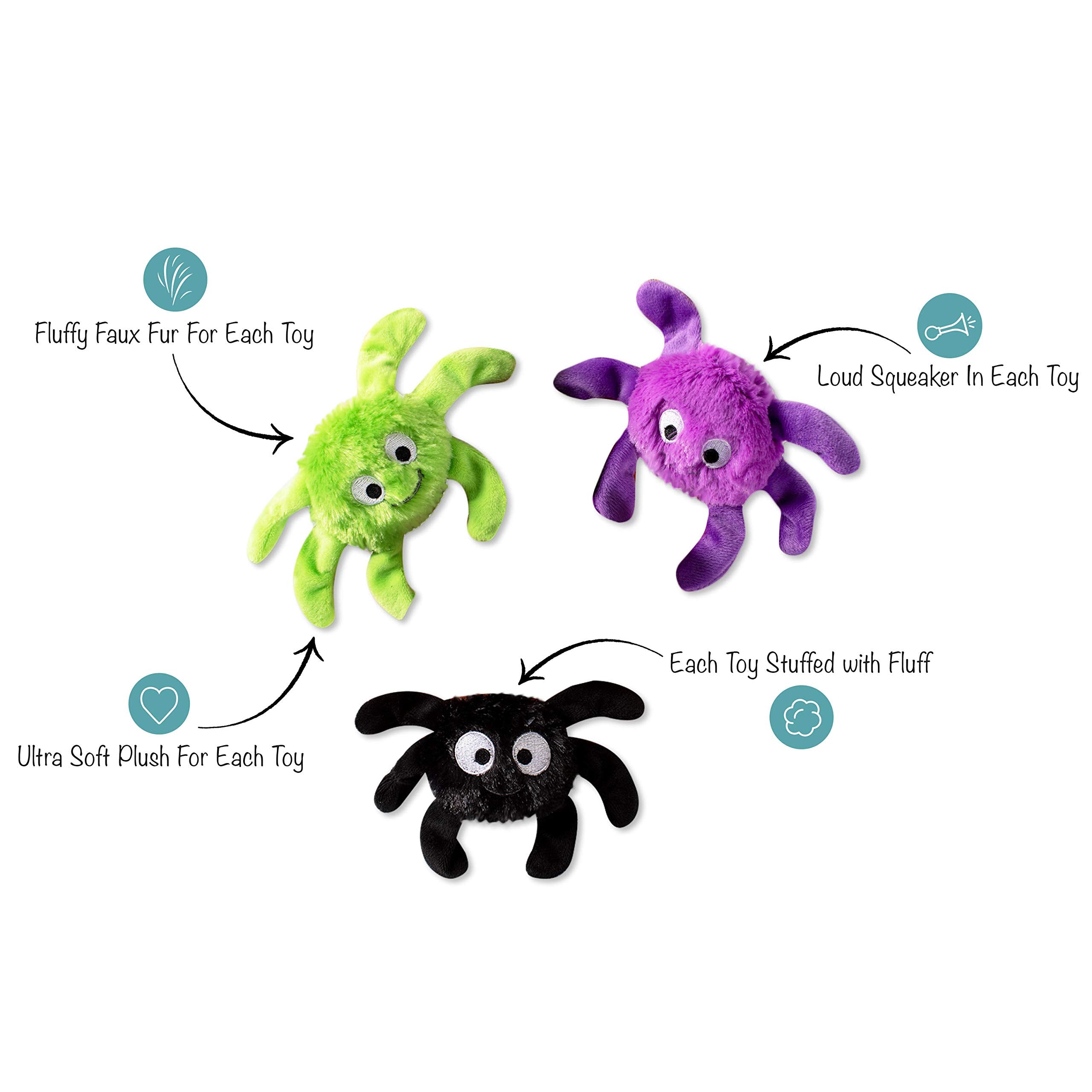 Fringe Studio Mini Dog Toy Set, Creepy Crawly Spiders, Set Of 3 (289479), Multi-Colored