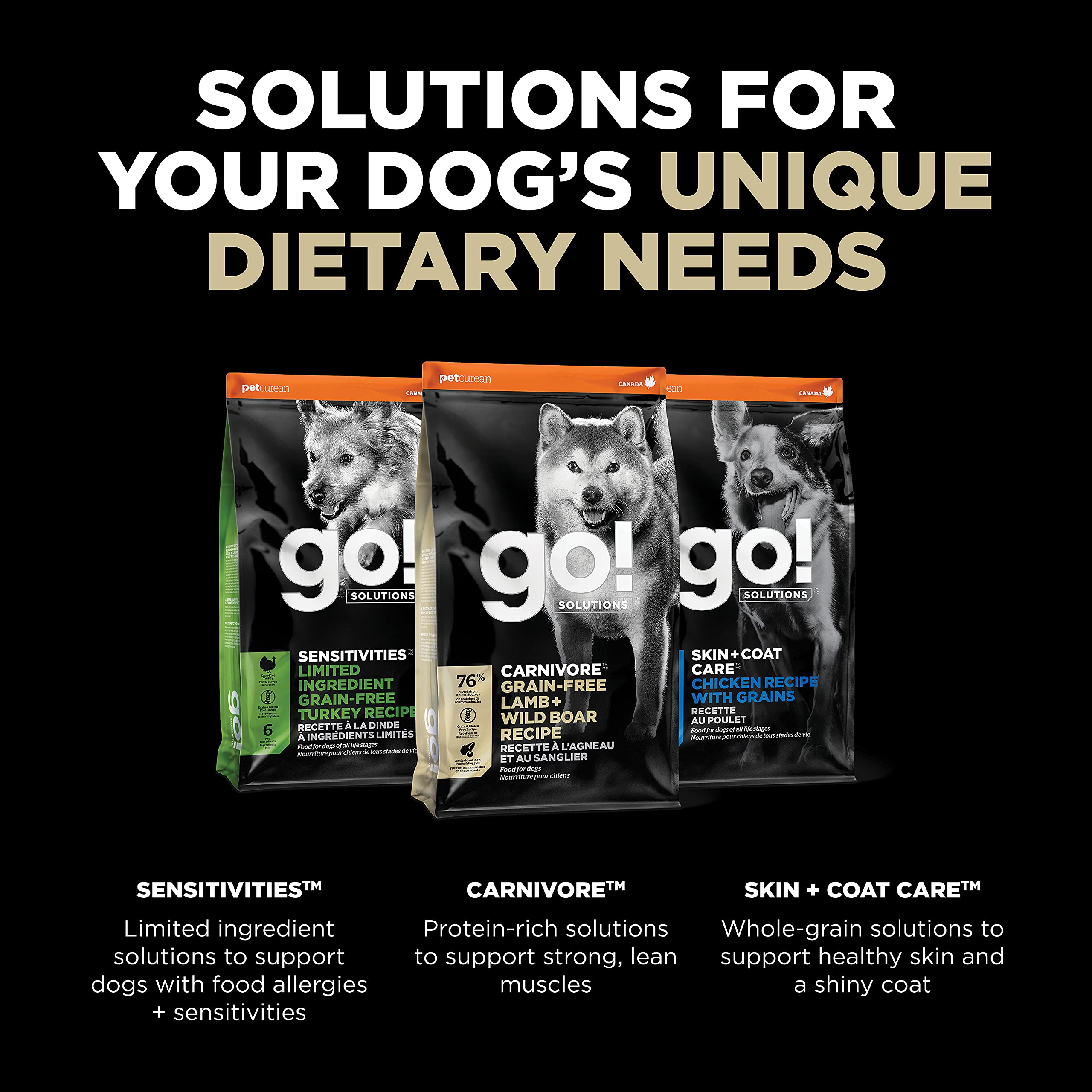 Go! Solutions Carnivore, Grain-Free, Protein Rich Dry Dog Food, Lamb and Wild Boar Recipe, 3.5 lb Bag