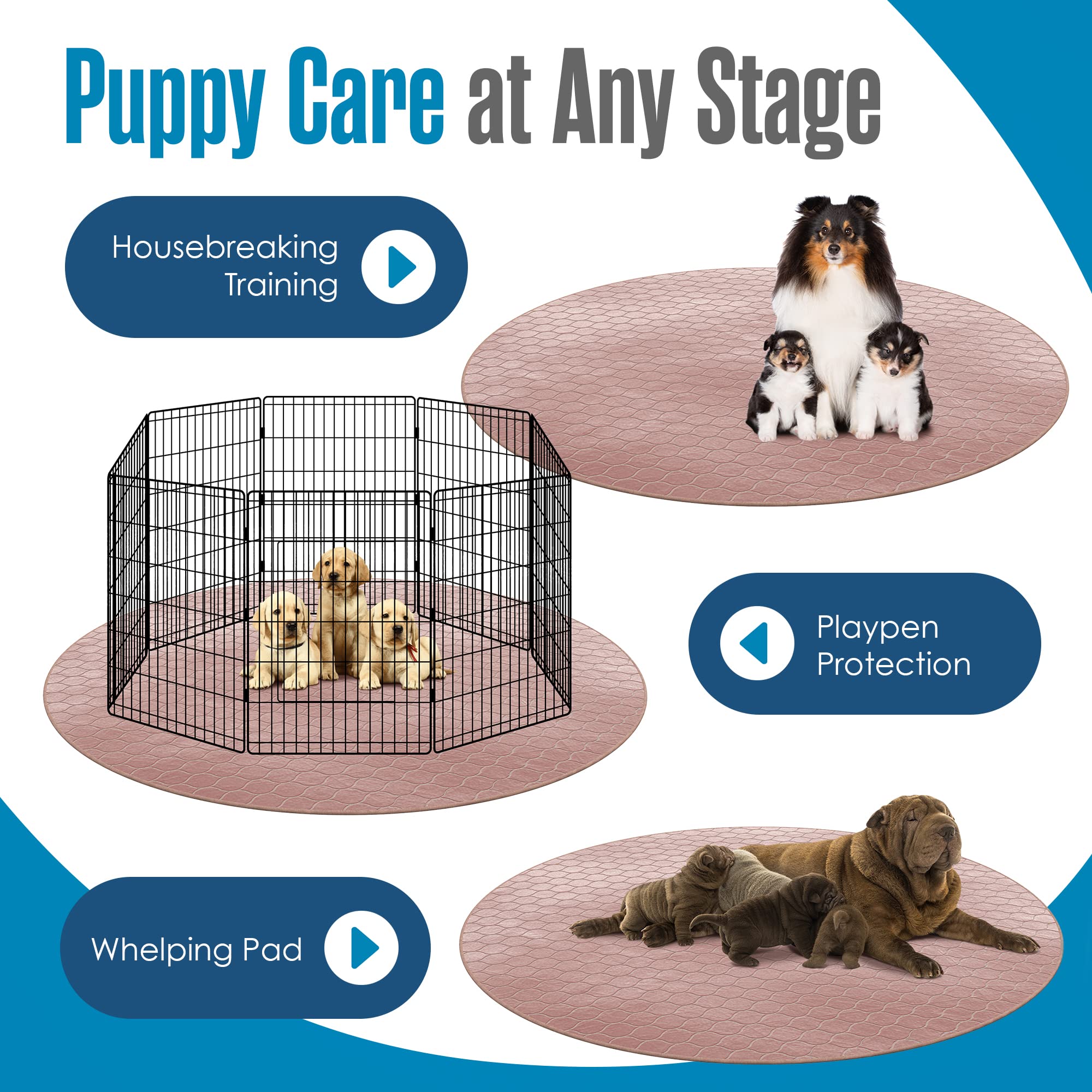 Puppy Pee Pads For Dogs, Puppies Whelping Pad, Reusable, Washable, Large, Brown, Round, 1Pk, 48'' X 48'', Non Slip, Waterproof M