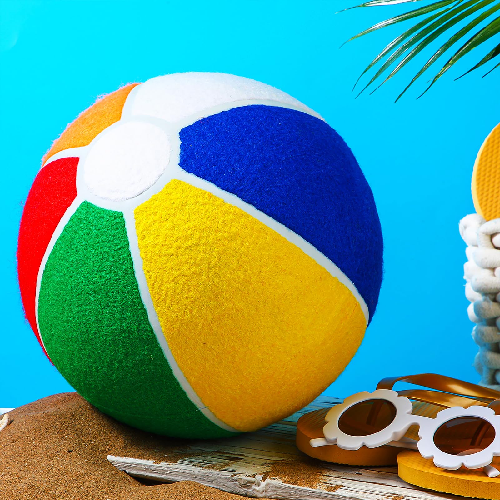 Shappy Dog Water Toy - Giant 9.5" Beach Ball with Air Pump, Multicolor Rubber & Felt, Perfect for Small Medium Puppies, Outdoor Fun
