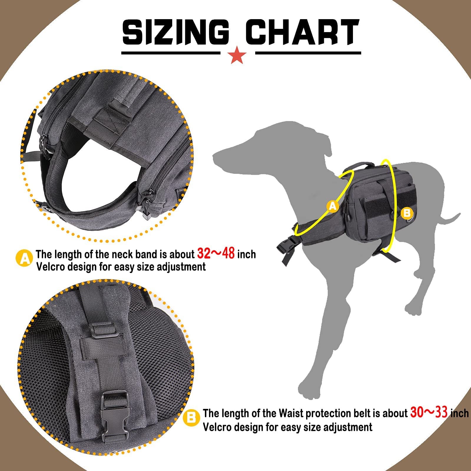 Himal Outdoors Dog Backpack, Dog Hiking Backpack, Hound Saddle Bag for Medium & Large Dog with Side Pockets & Adjustable Strap,